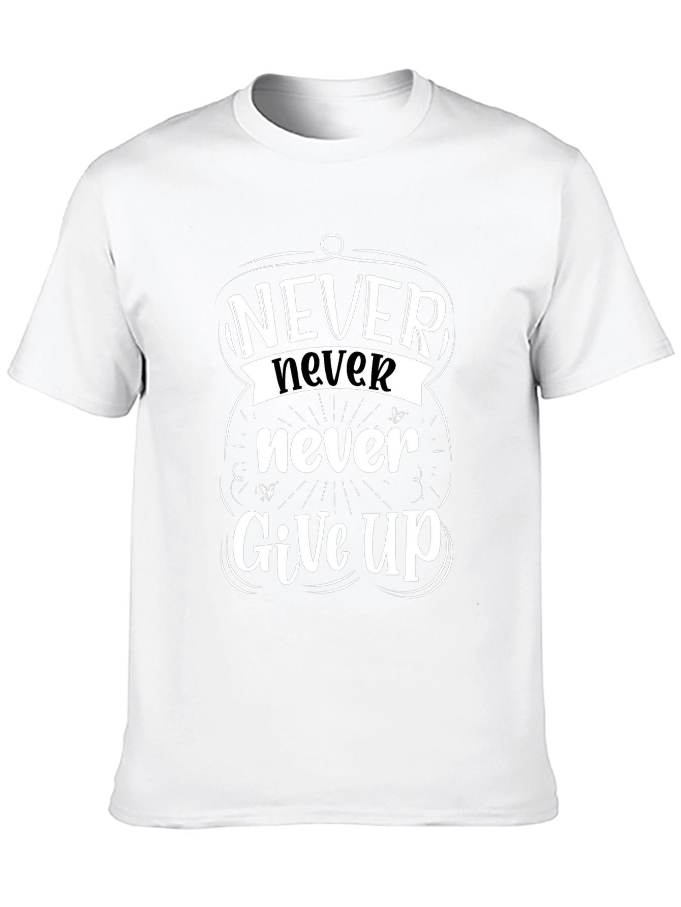 Never Give Up Motivational Graphic Tee - Black