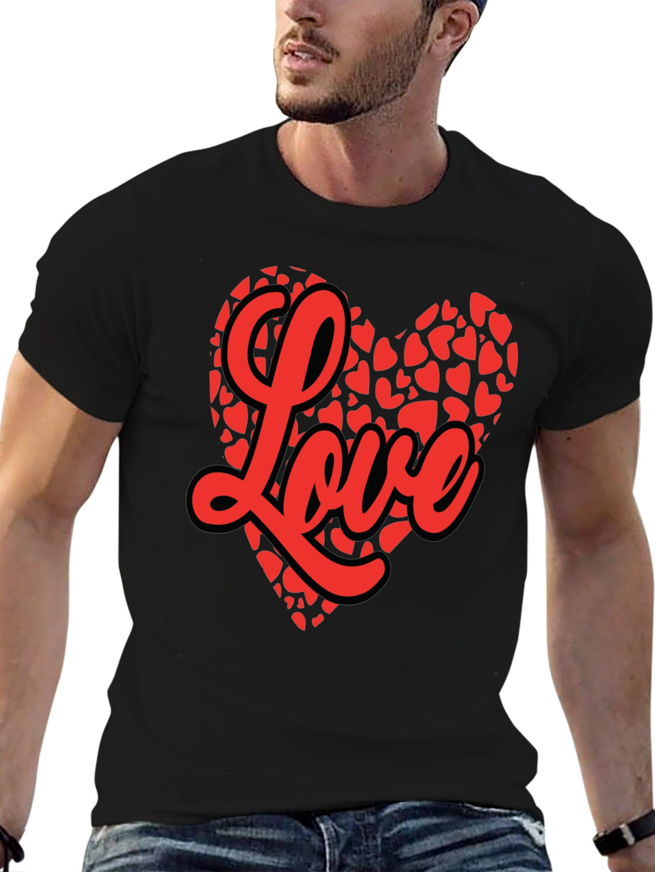 Love Heart Graphic Tee - Valentines Day Black T-Shirt
