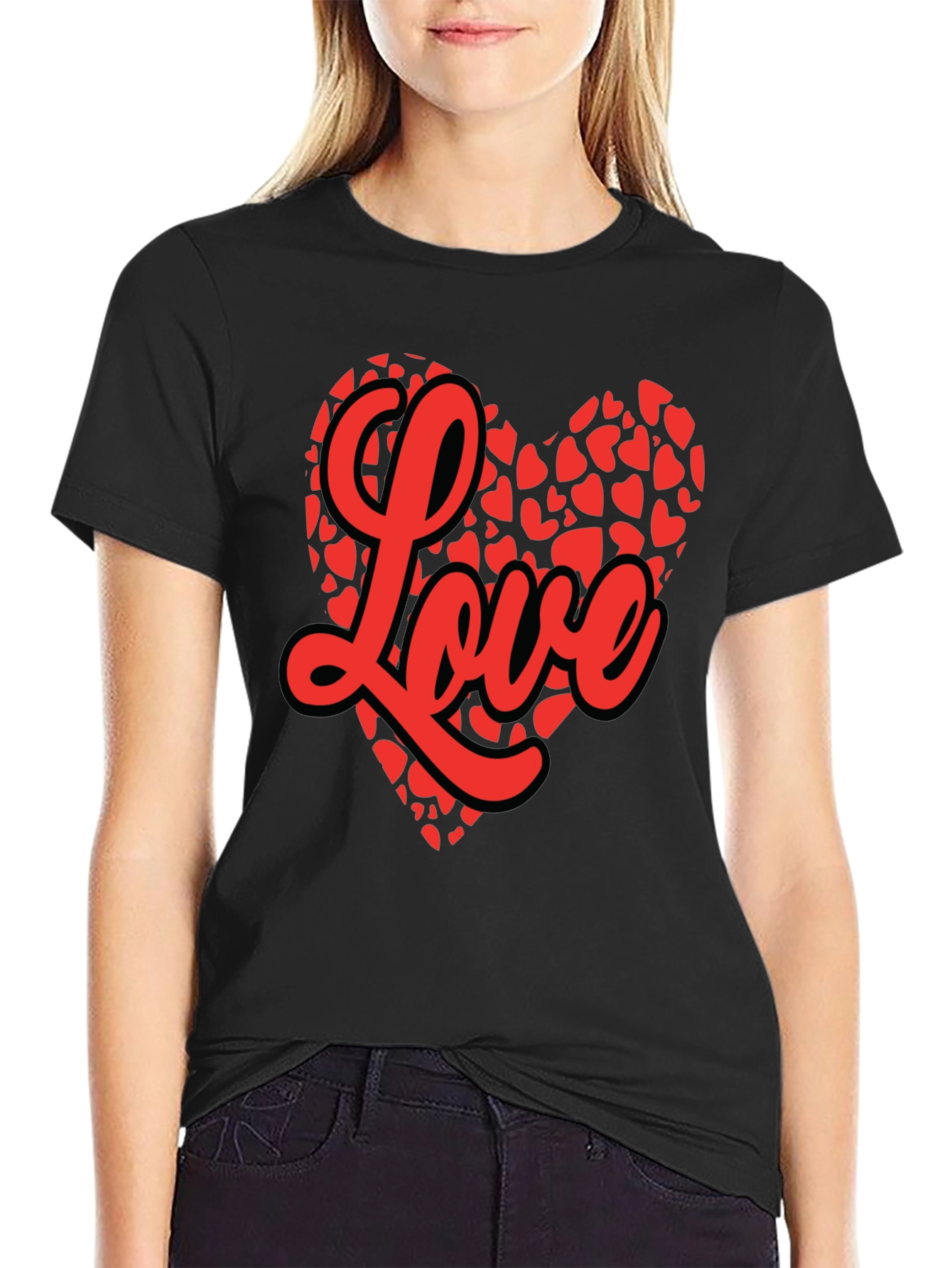 Love Heart Graphic Tee - Valentines Day Black T-Shirt