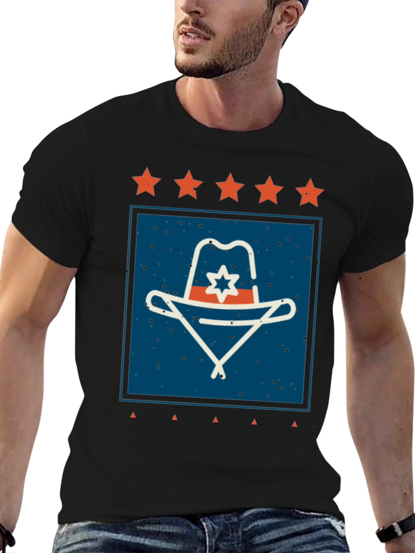 Retro Cowboy Hat Graphic Tee - Black