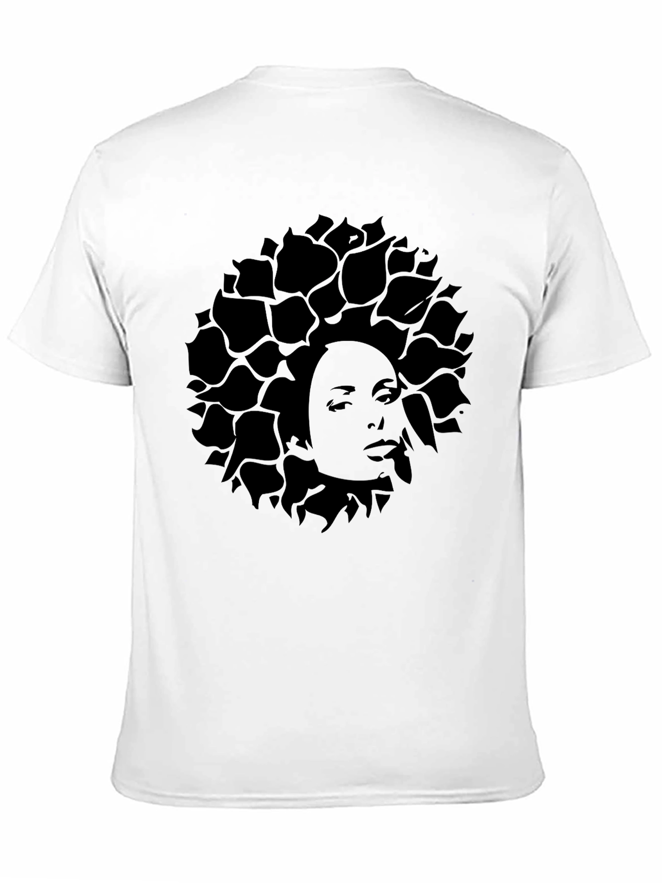 Stylish Black T-Shirt with Womans Face Floral Design
