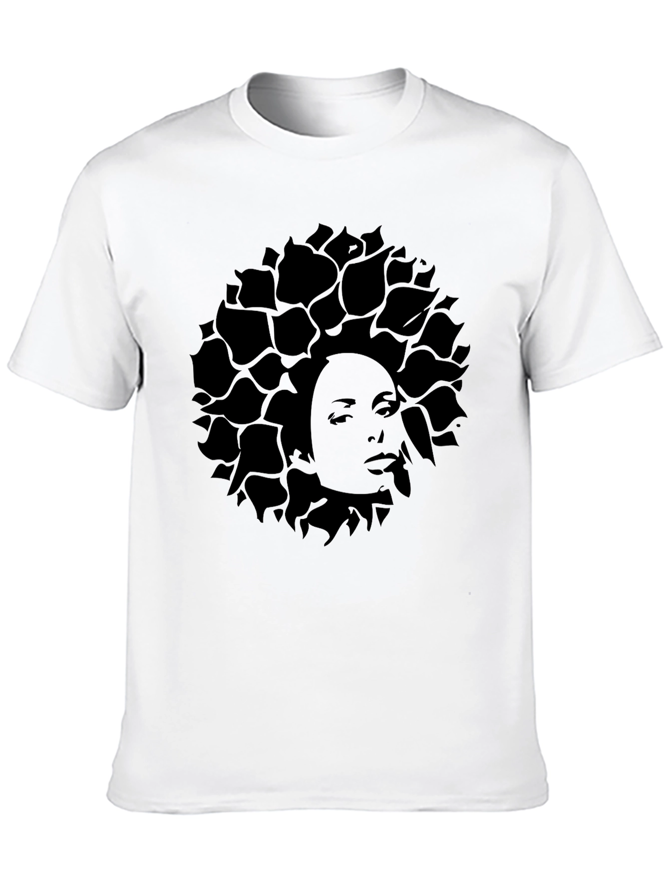 Stylish Black T-Shirt with Womans Face Floral Design