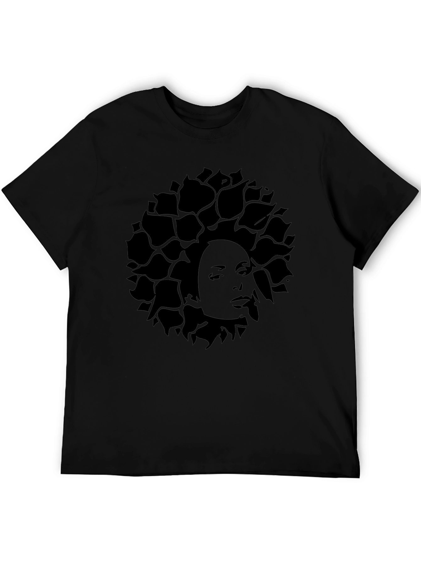 Stylish Black T-Shirt with Womans Face Floral Design