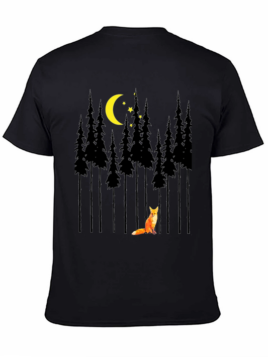 Fox in Forest Graphic Tee - Moonlit Night Design