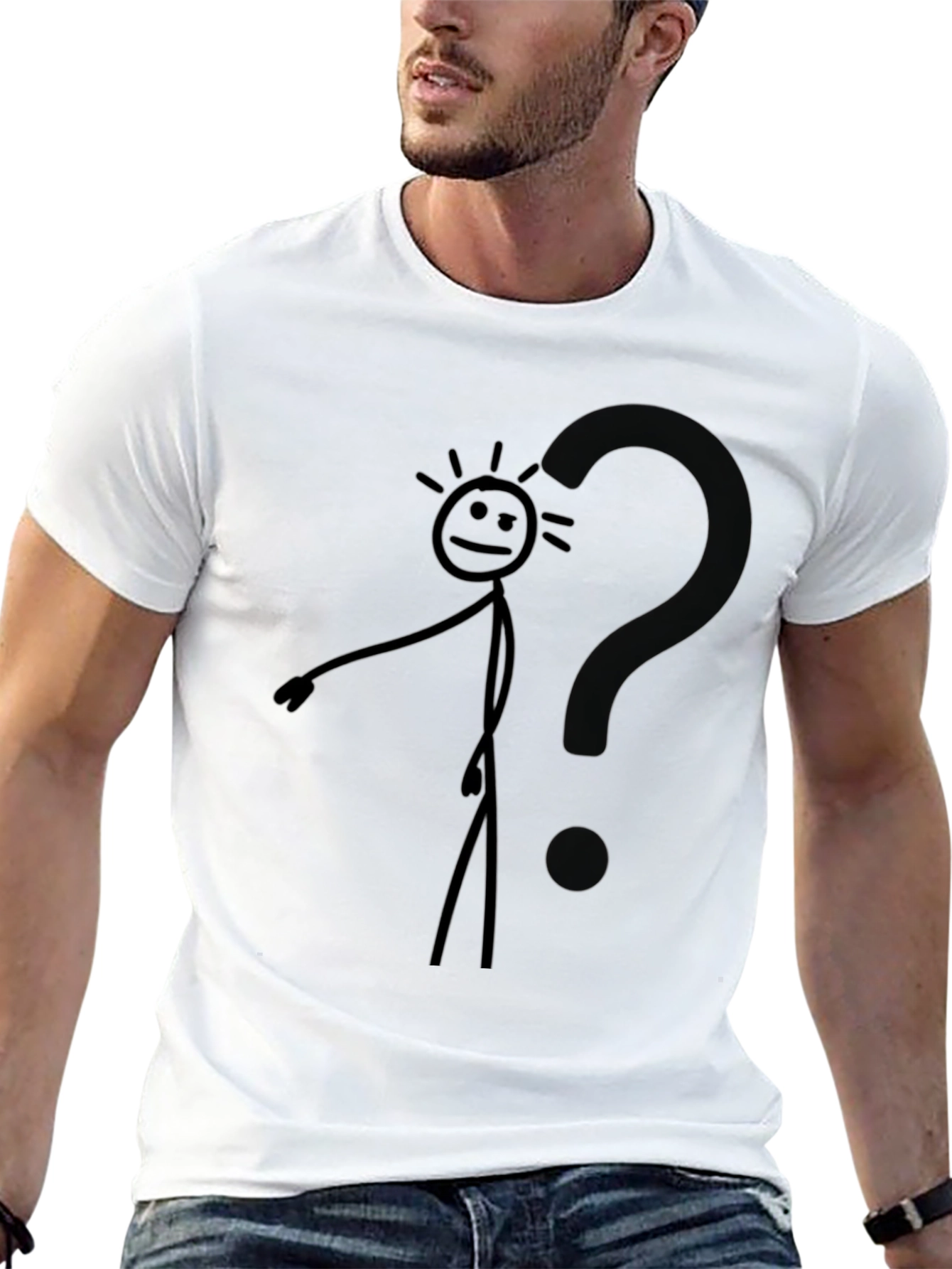Questioning Stick Figure Graphic Tee - Black Cotton