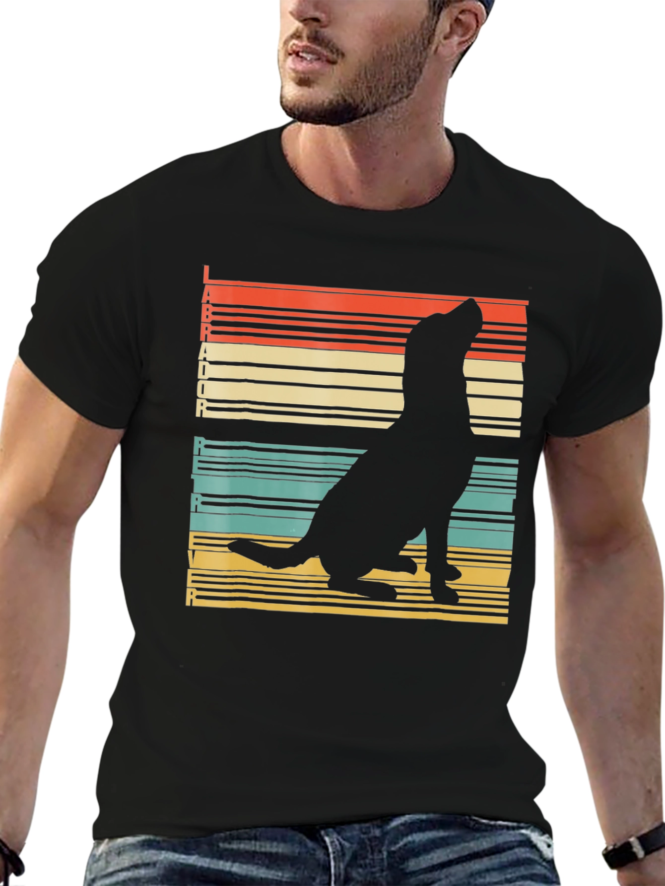 Retro Labrador Silhouette T-Shirt - Black