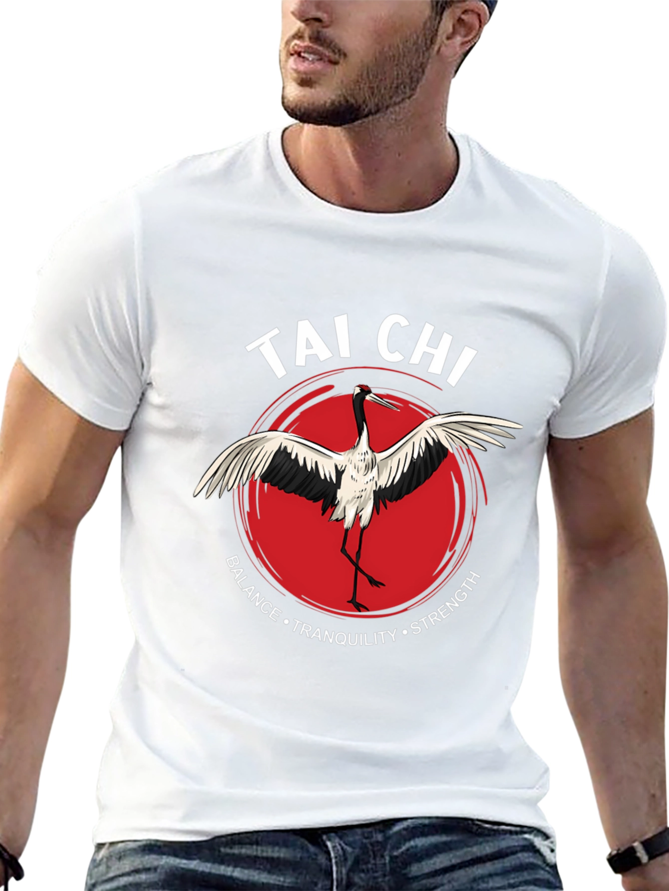 Tai Chi Crane Graphic Tee - Balance Tranquility Strength