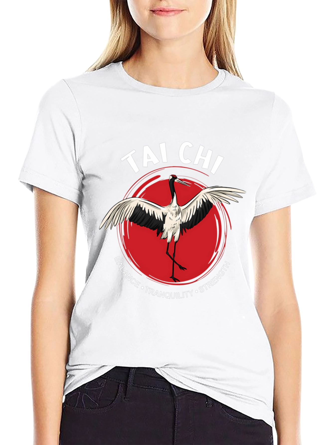 Tai Chi Crane Graphic Tee - Balance Tranquility Strength