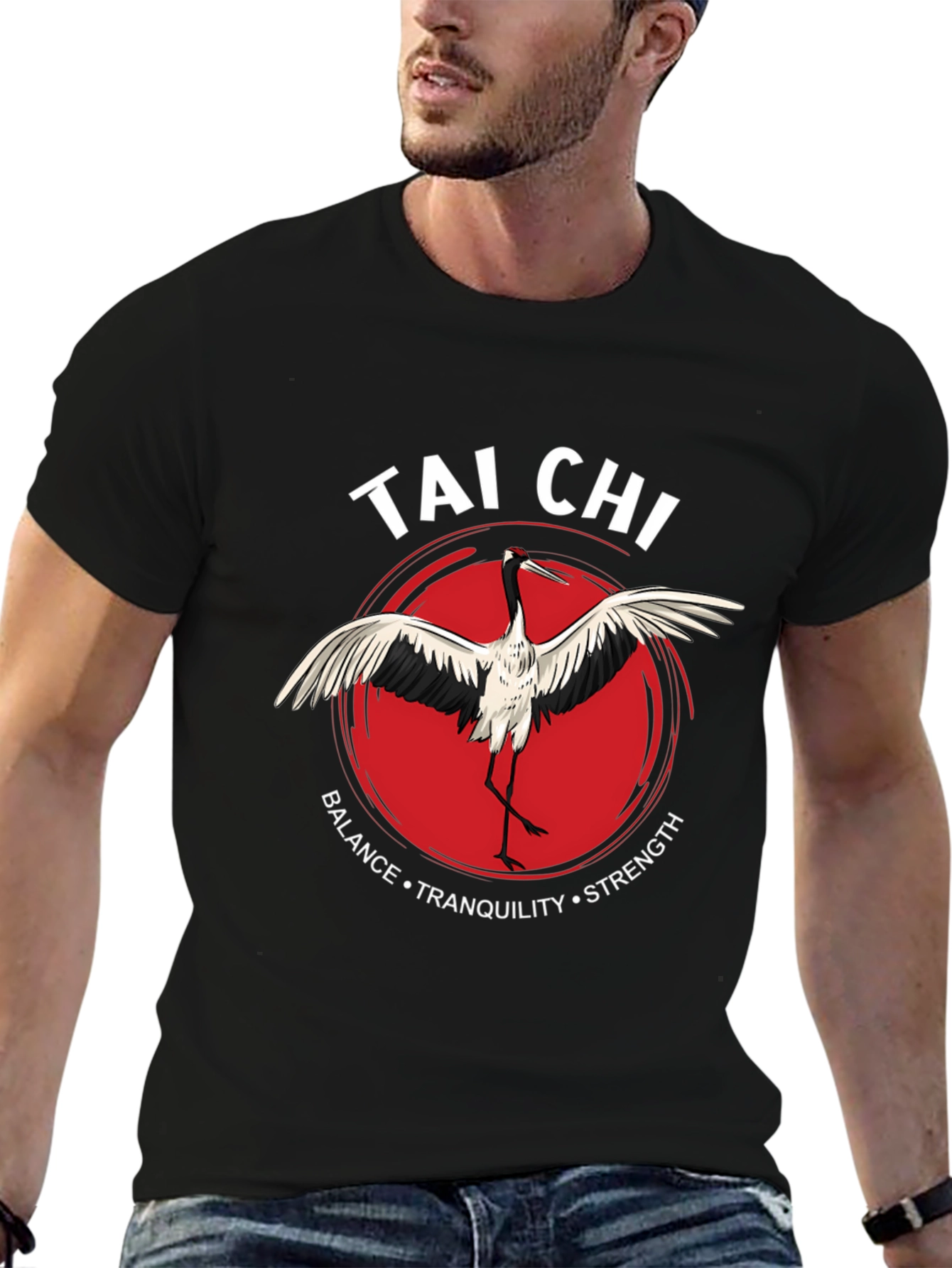 Tai Chi Crane Graphic Tee - Balance Tranquility Strength