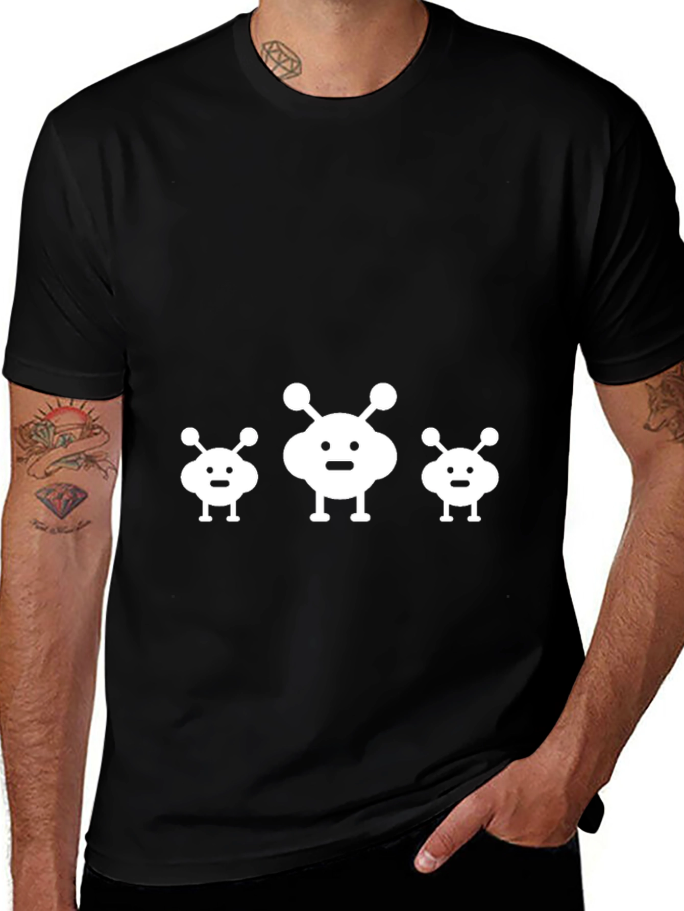 Alien Family Graphic Tee - Black Cotton T-Shirt