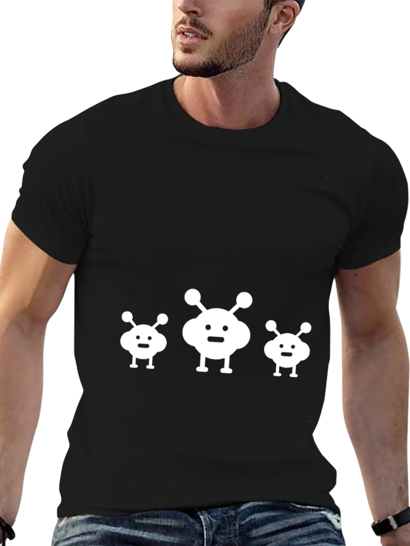 Alien Family Graphic Tee - Black Cotton T-Shirt