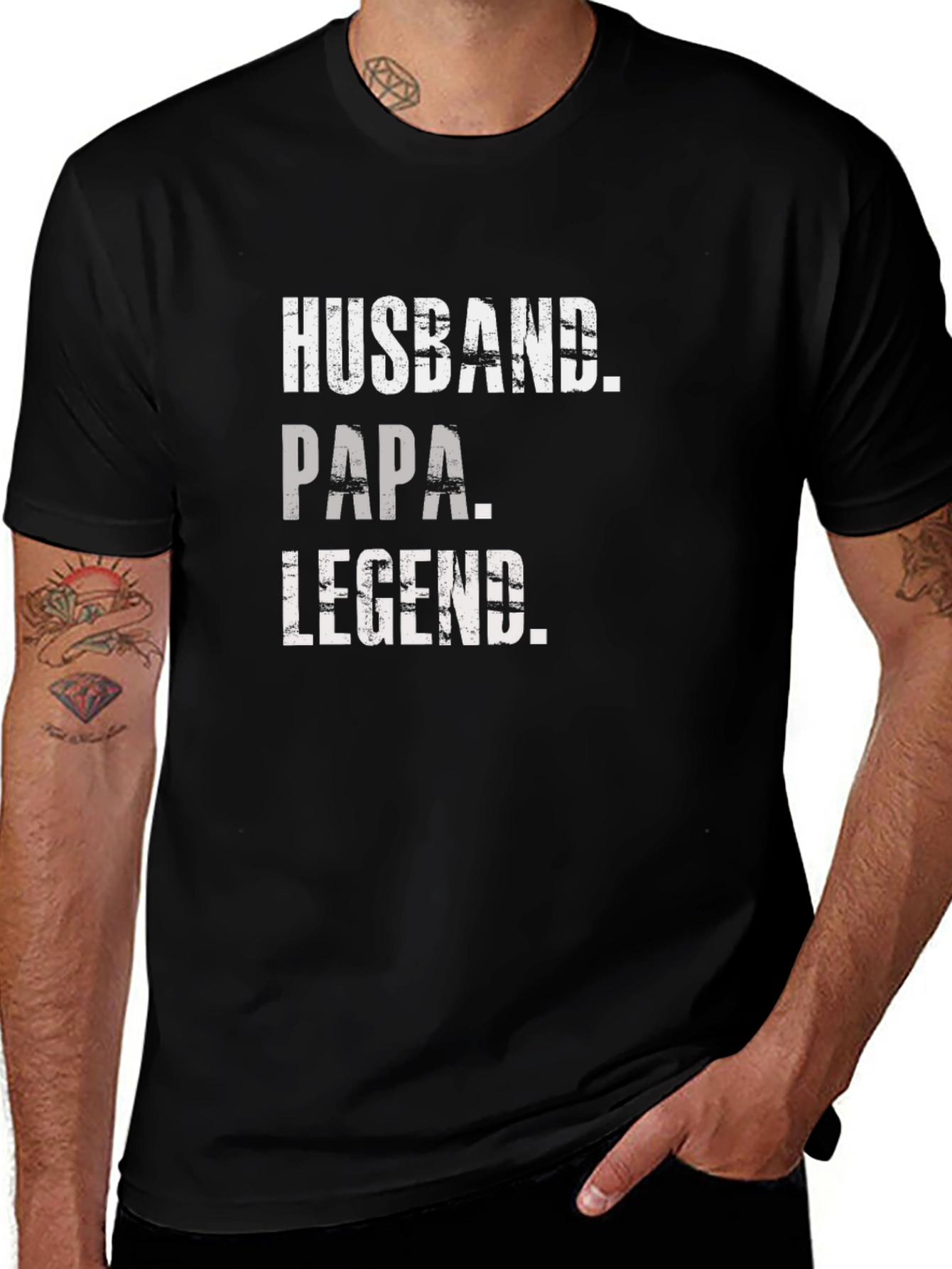 Husband Papa Legend Graphic Tee - Black