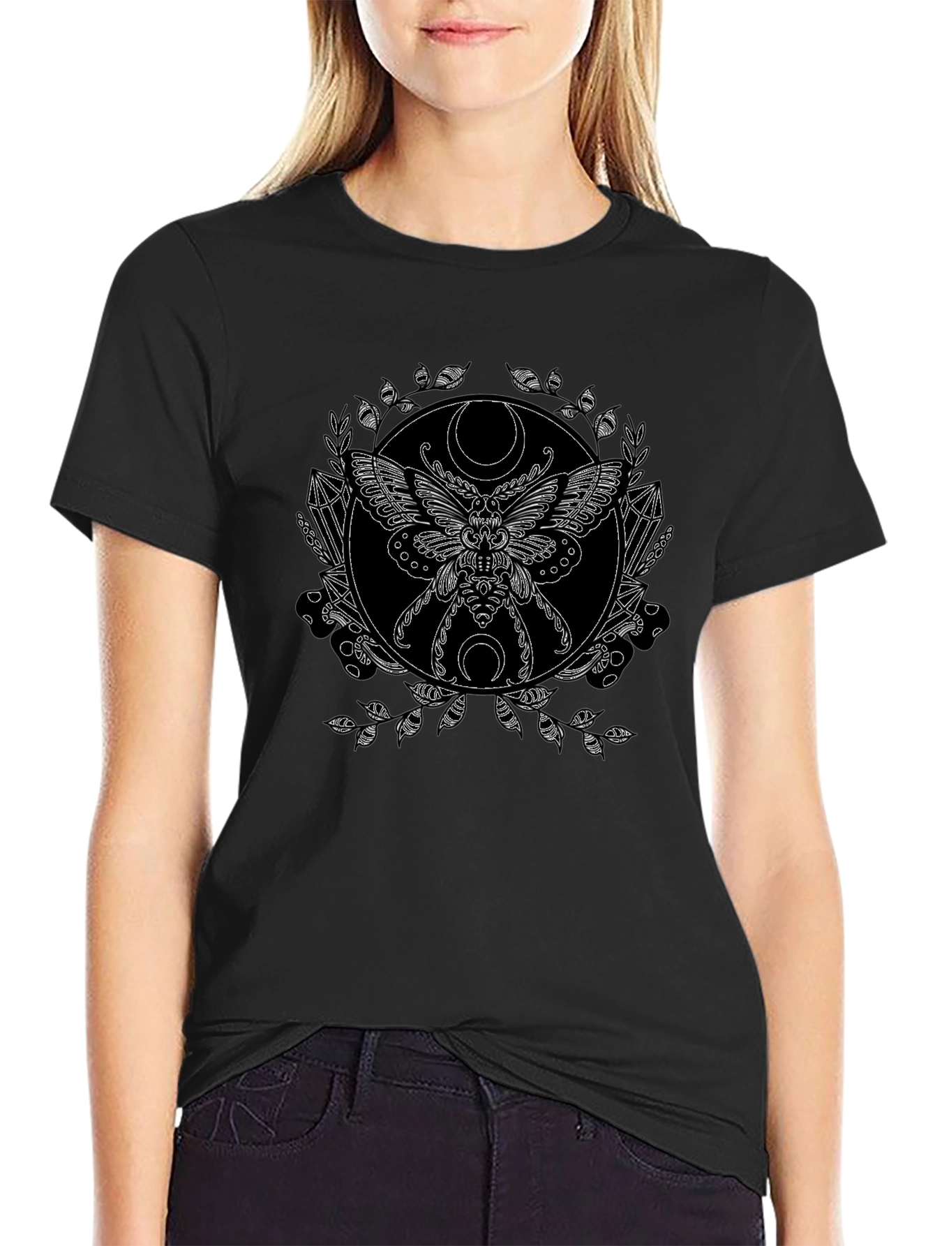 Occult Moth Graphic Tee - Black Cotton