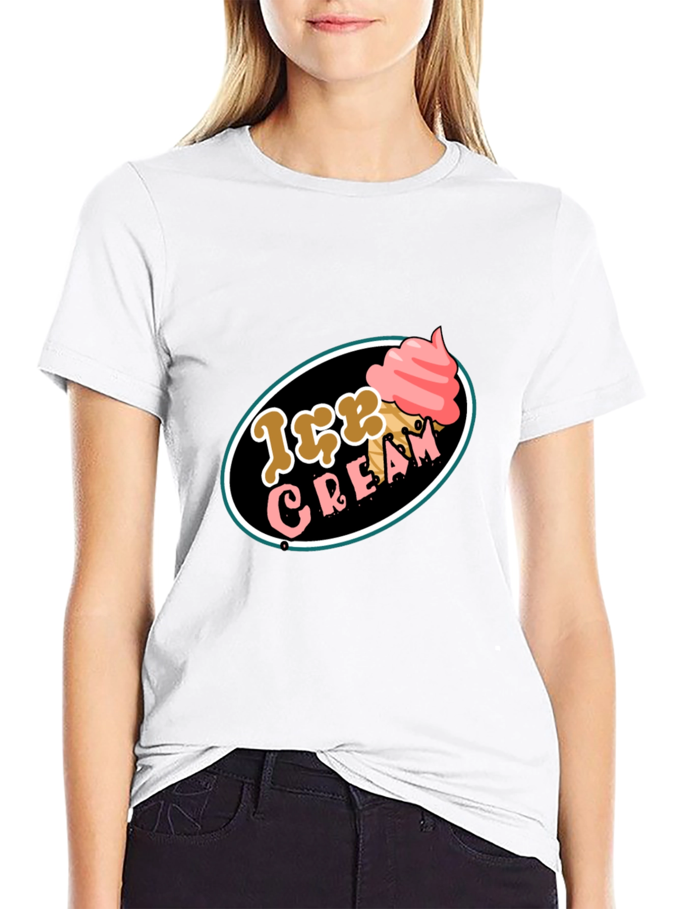 Ice Cream Graphic Tee - Black Cotton T-Shirt
