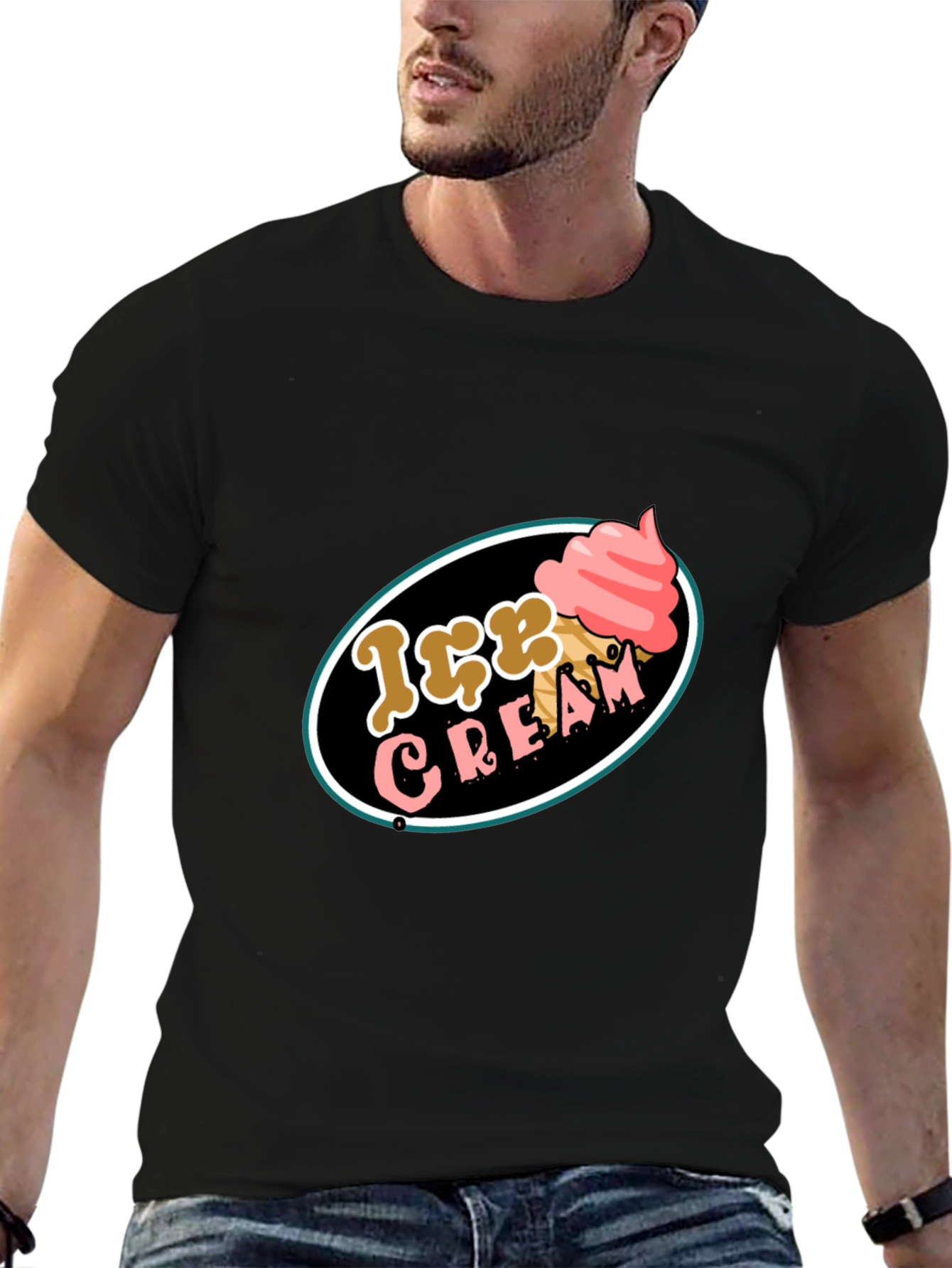 Ice Cream Graphic Tee - Black Cotton T-Shirt