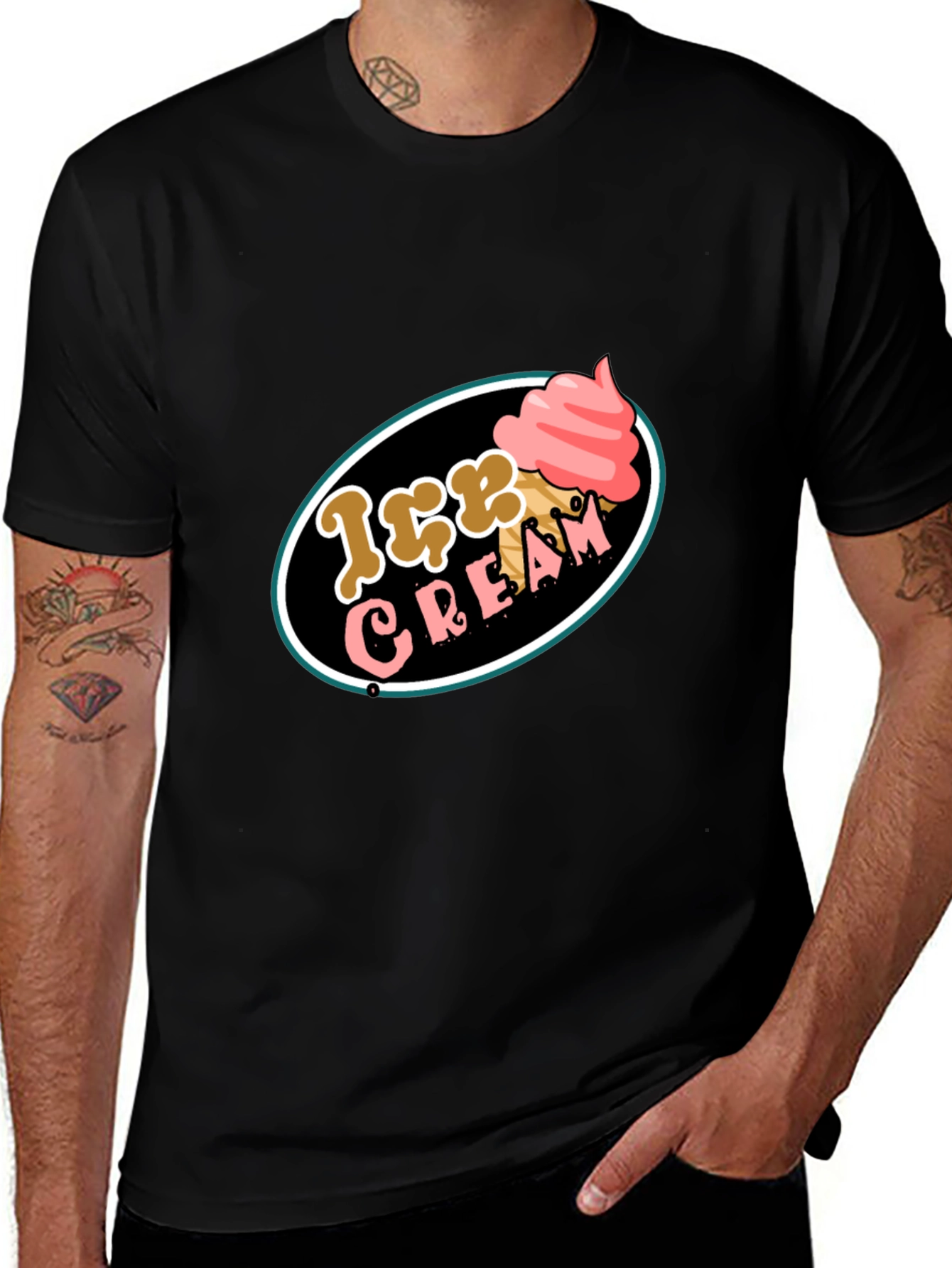 Ice Cream Graphic Tee - Black Cotton T-Shirt