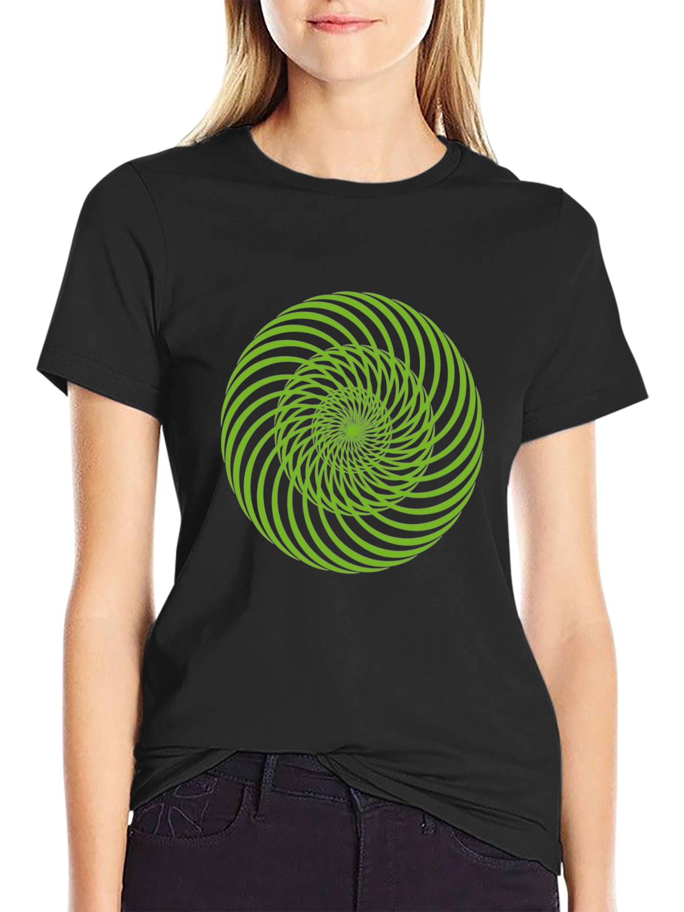 Hypnotic Swirl Graphic Tee - Black Cotton T-Shirt