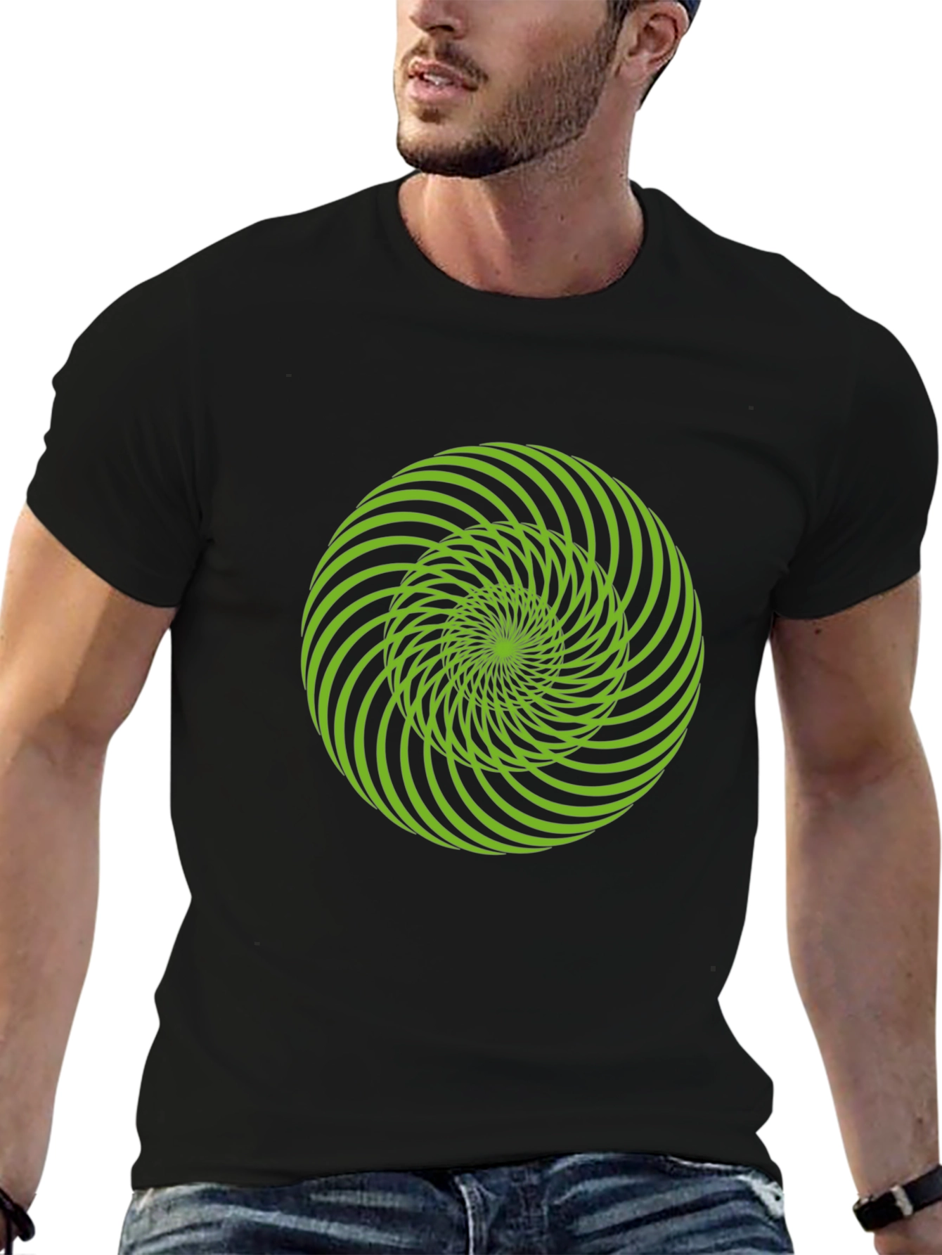 Hypnotic Swirl Graphic Tee - Black Cotton T-Shirt