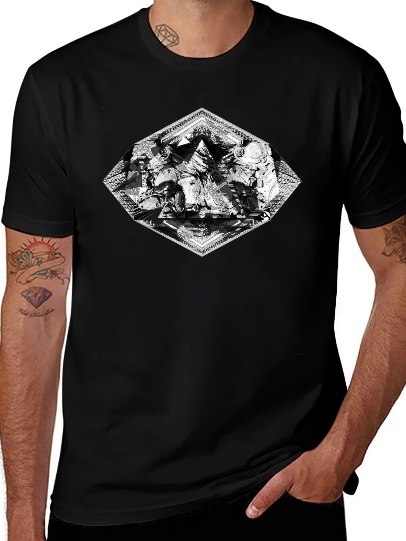 Abstract Diamond Graphic Black T-Shirt