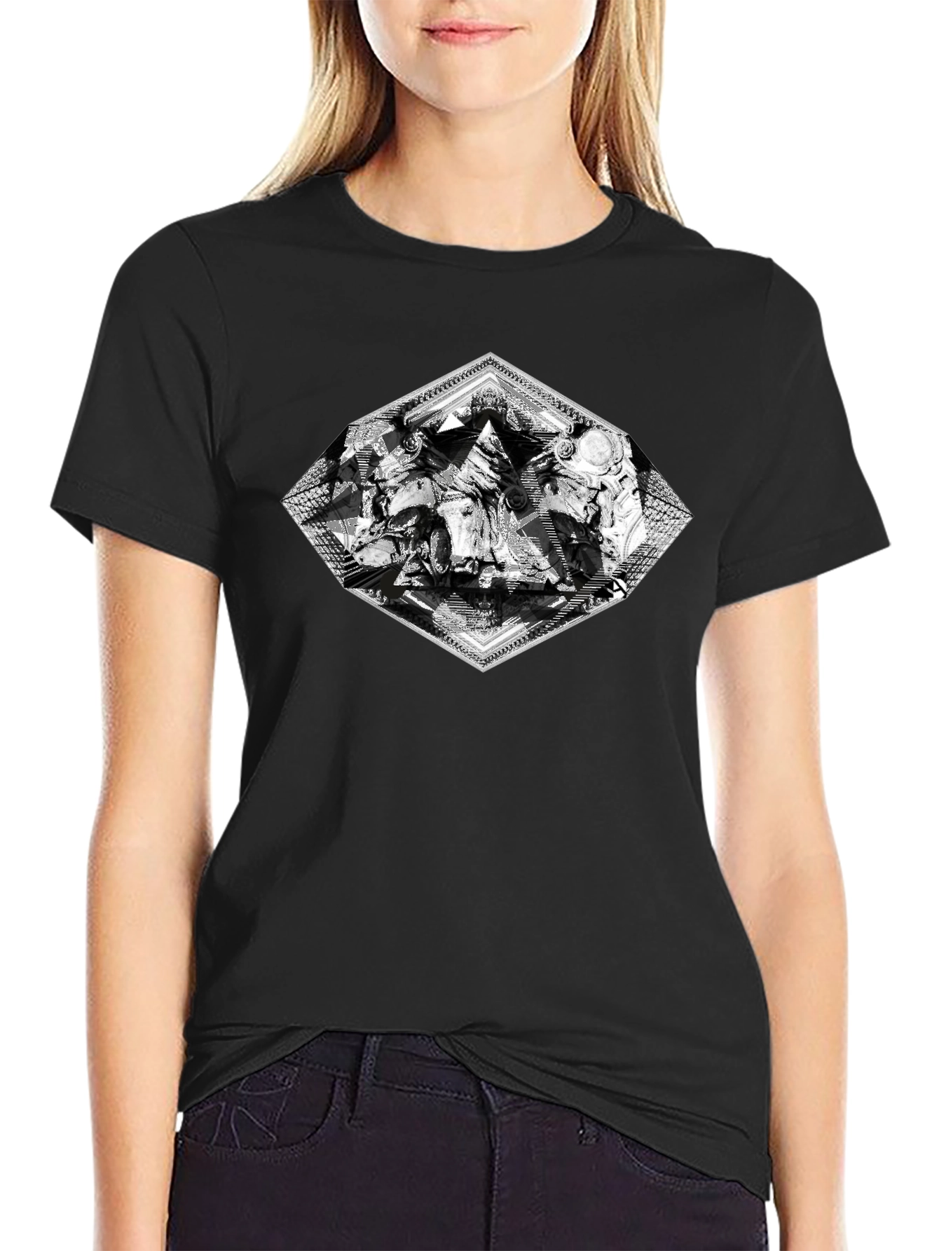 Abstract Diamond Graphic Black T-Shirt