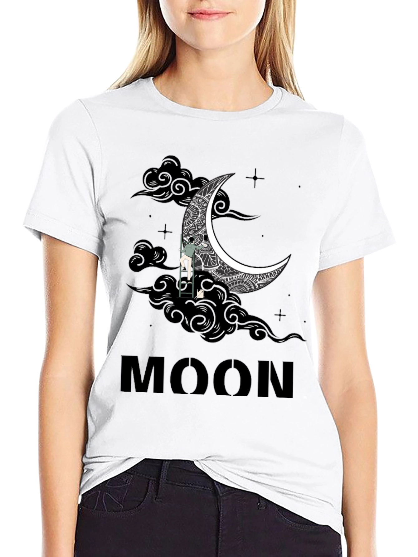 Mans Black Moon Graphic Tee Shirt