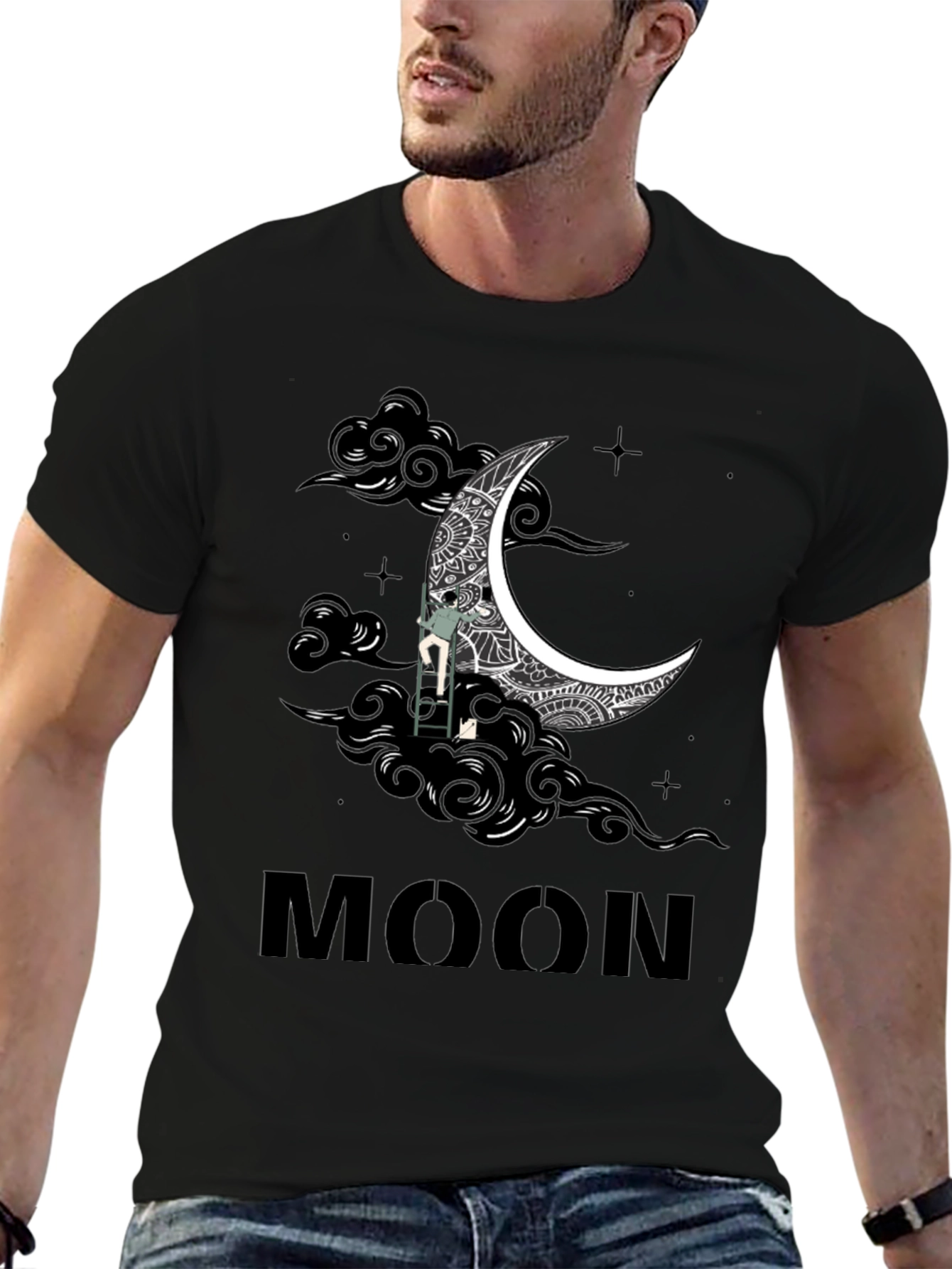 Mans Black Moon Graphic Tee Shirt