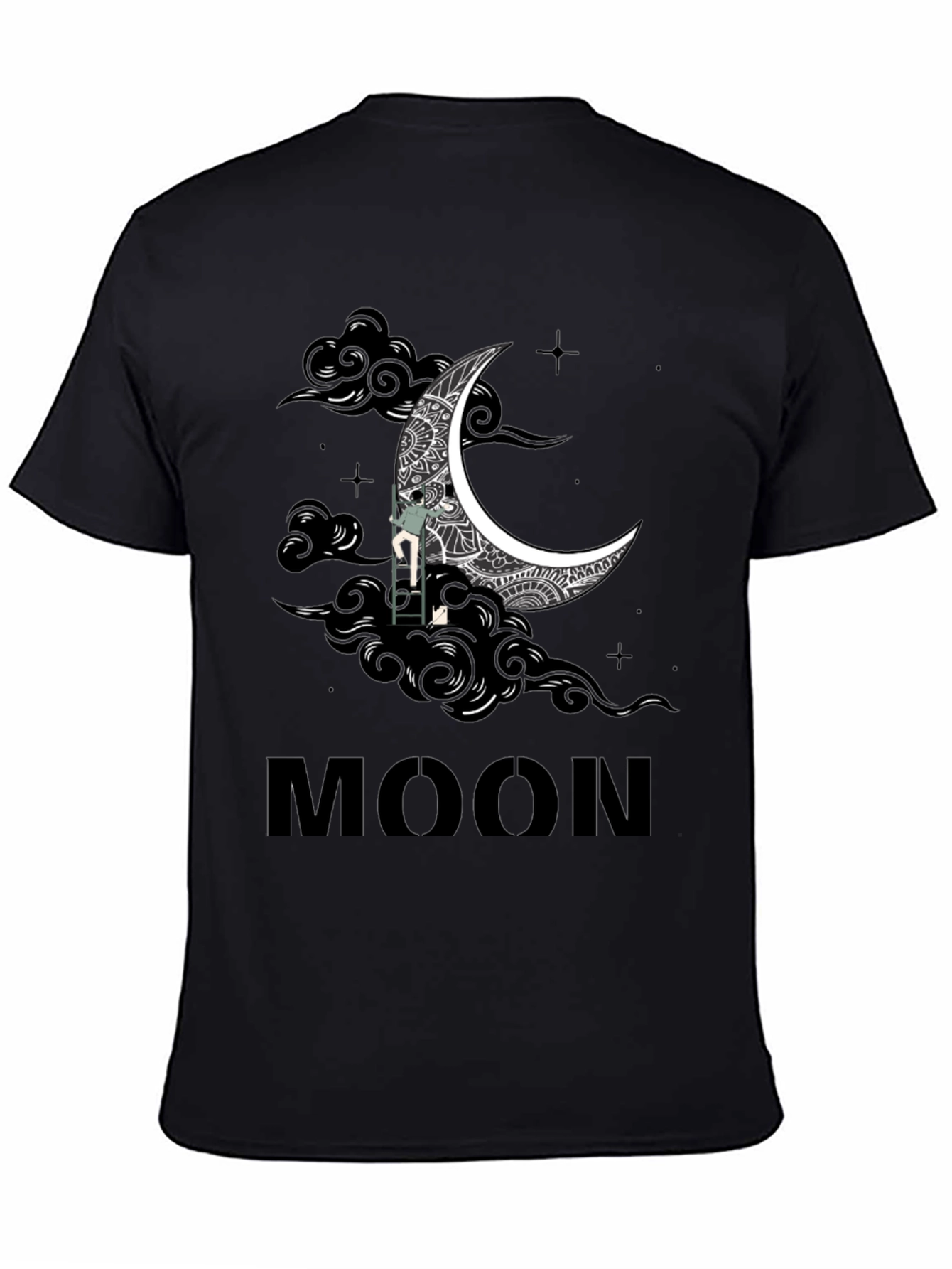 Mans Black Moon Graphic Tee Shirt