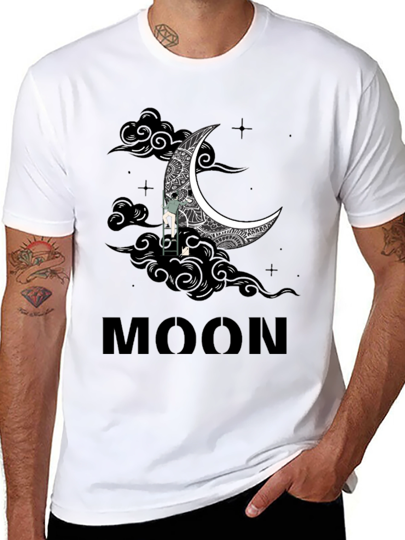 Mans Black Moon Graphic Tee Shirt