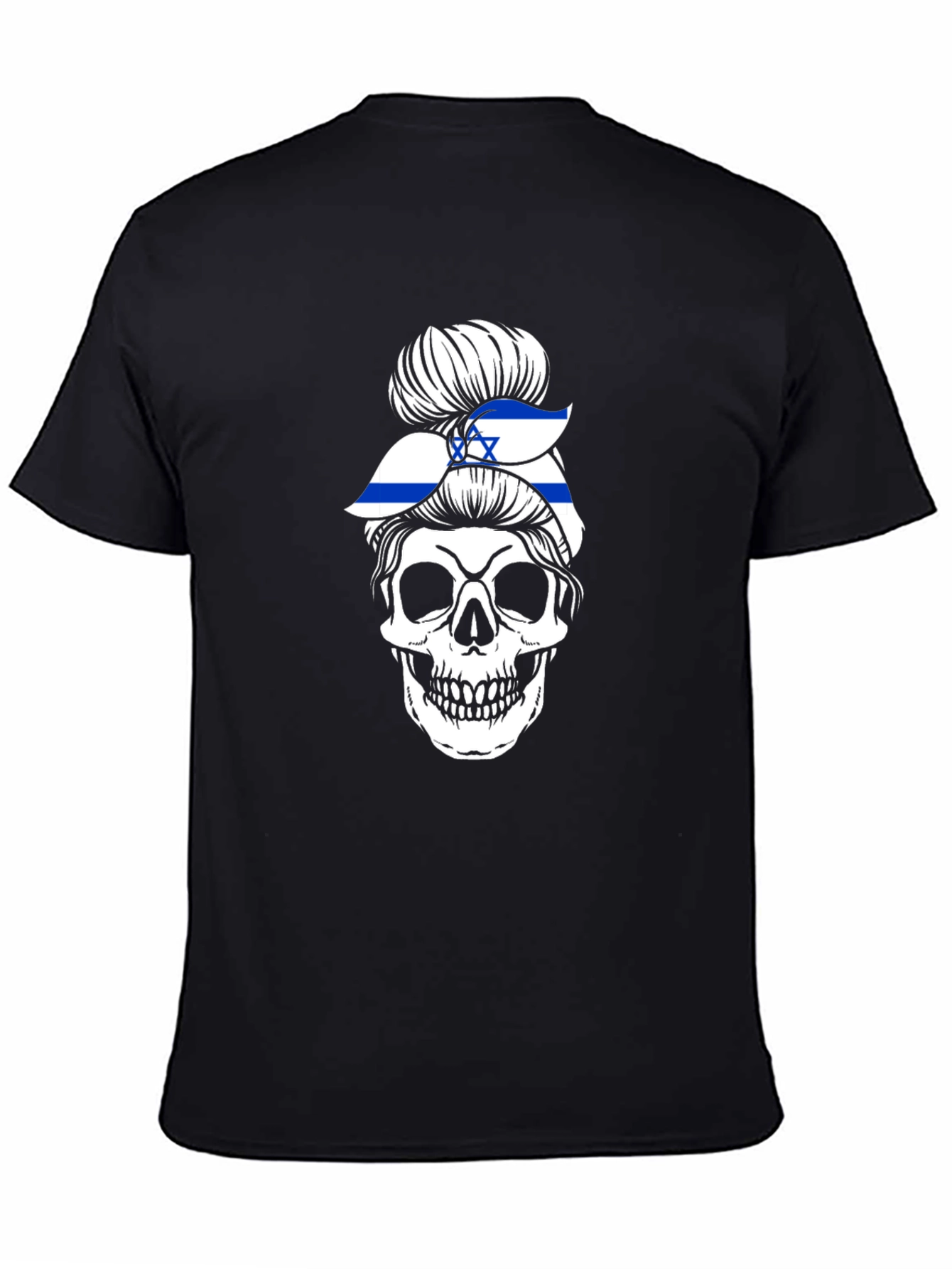 Skull Israel Flag Messy Bun T-Shirt