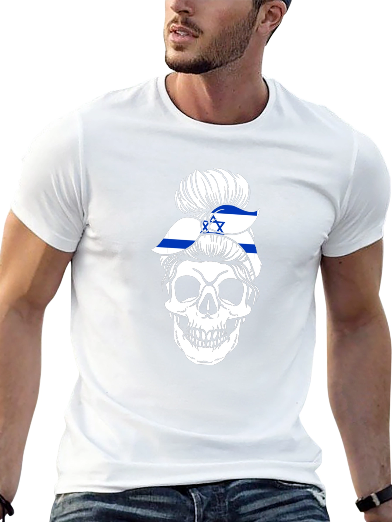 Skull Israel Flag Messy Bun T-Shirt