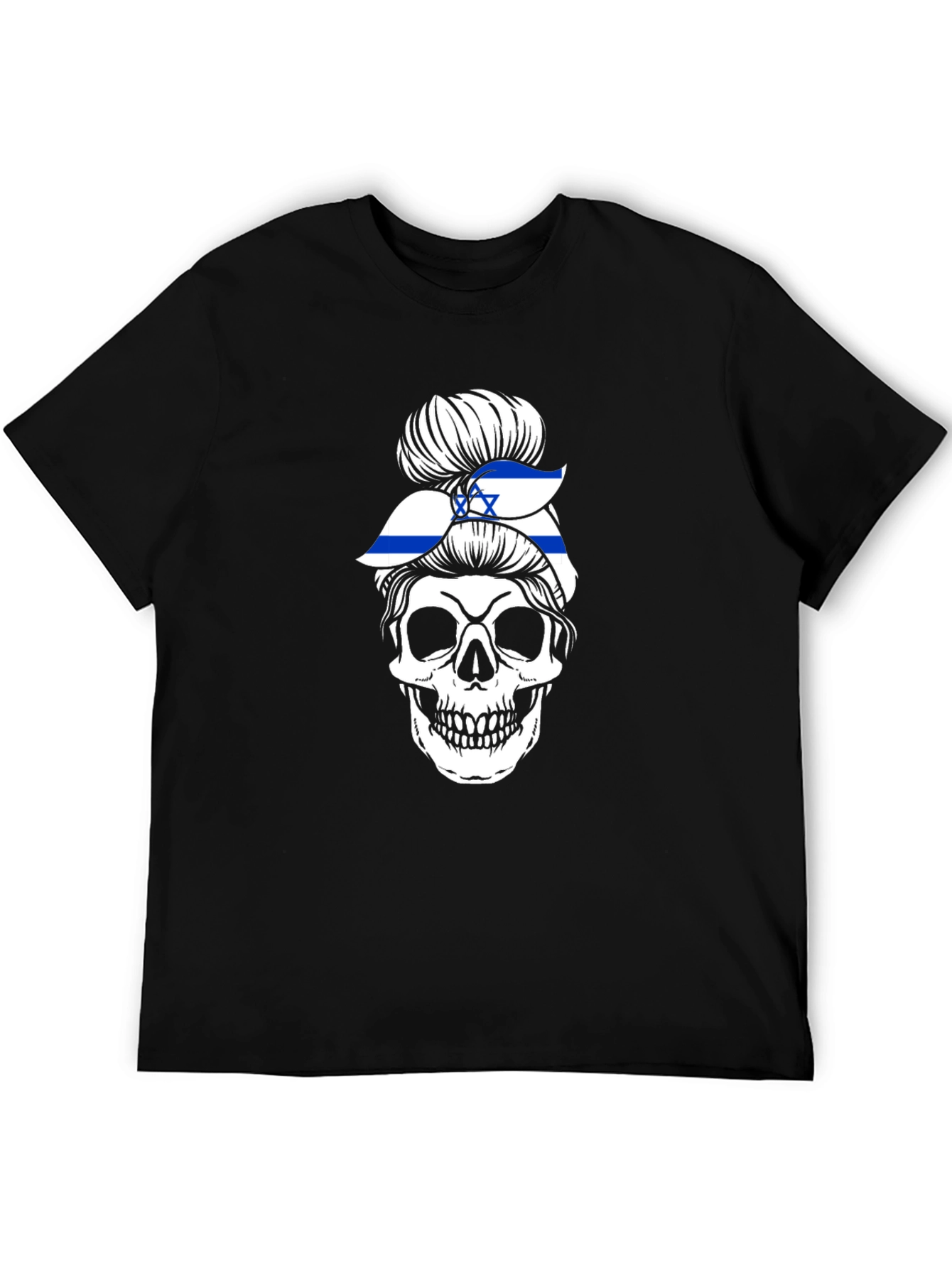 Skull Israel Flag Messy Bun T-Shirt