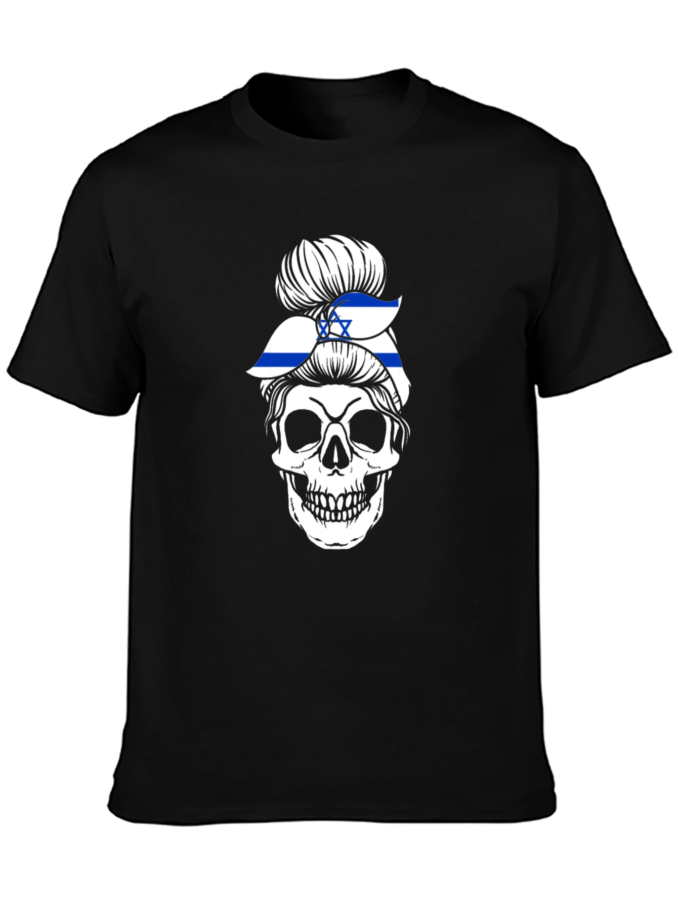 Skull Israel Flag Messy Bun T-Shirt