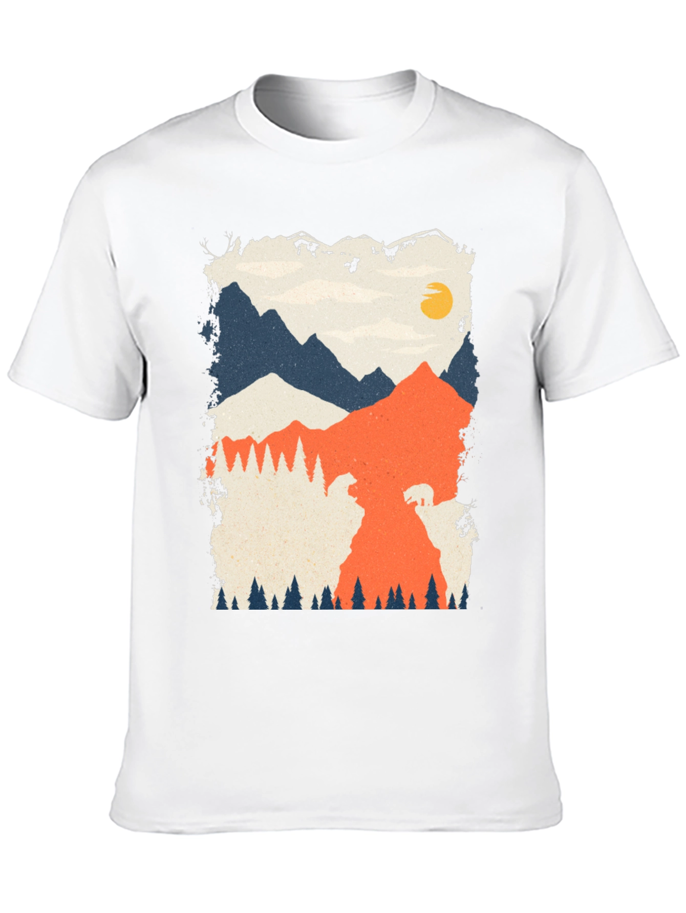 Nature Graphic Tee - Mountain Bear Print Black T-Shirt