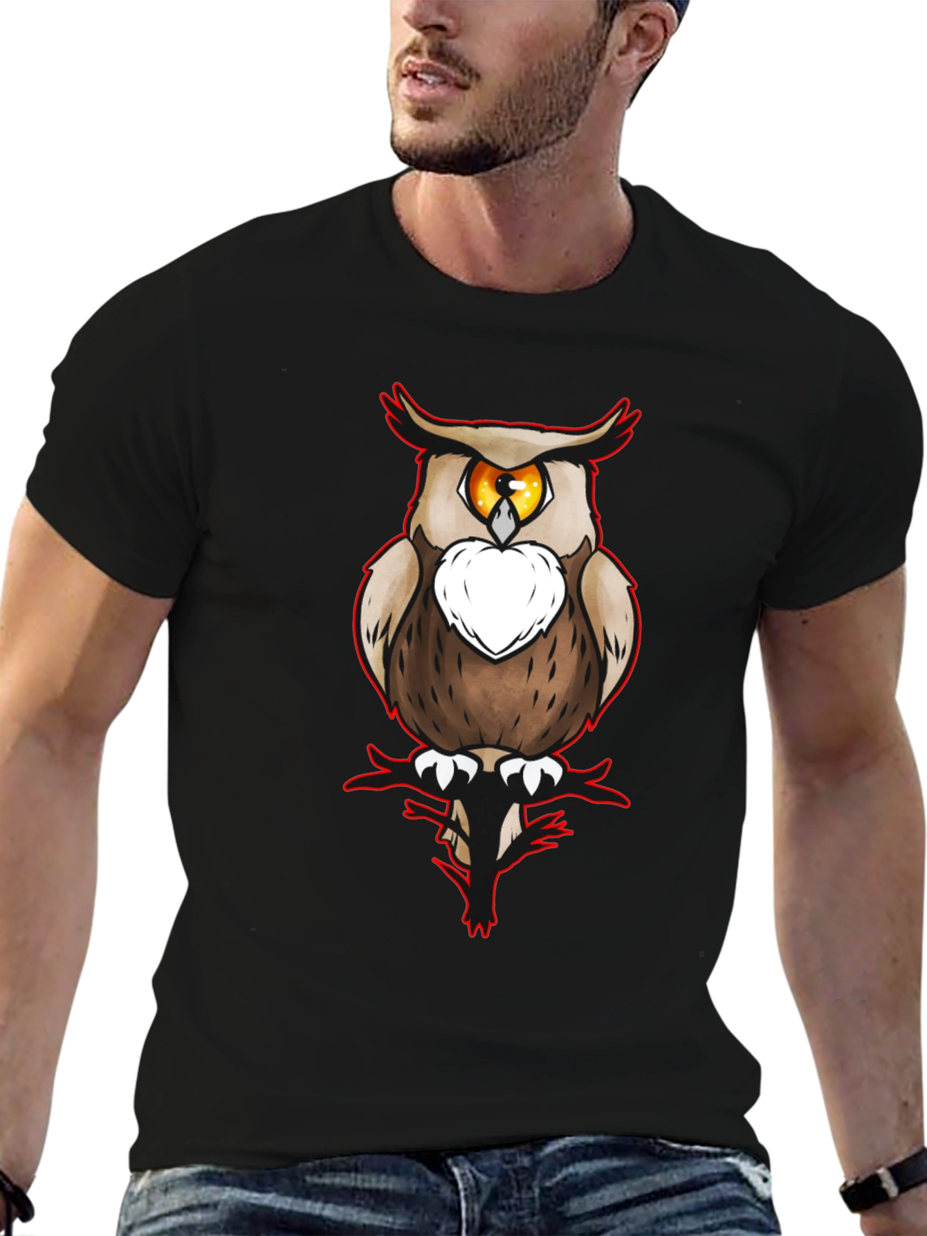 Owl Graphic Print Black T-Shirt for Men