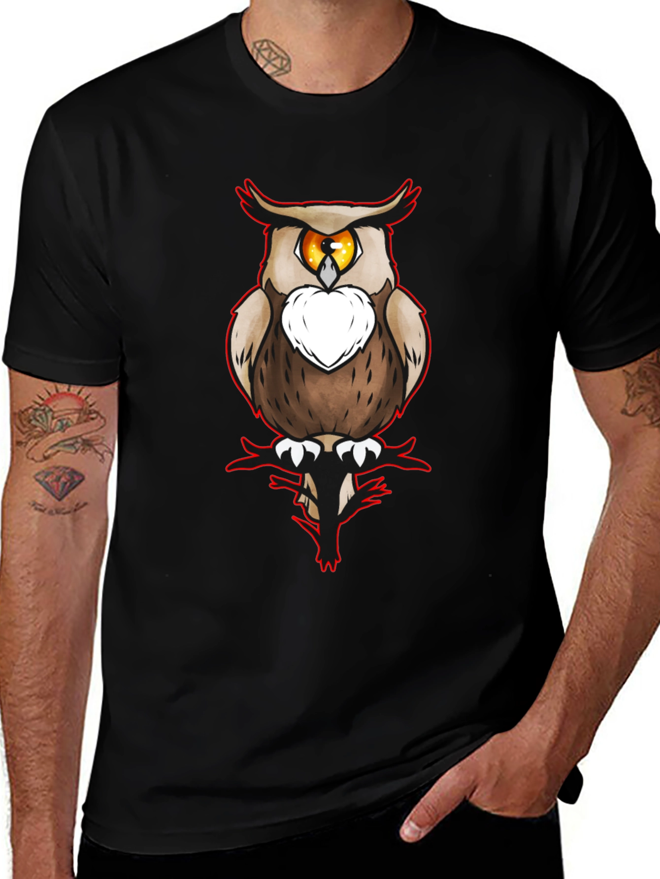 Owl Graphic Print Black T-Shirt for Men