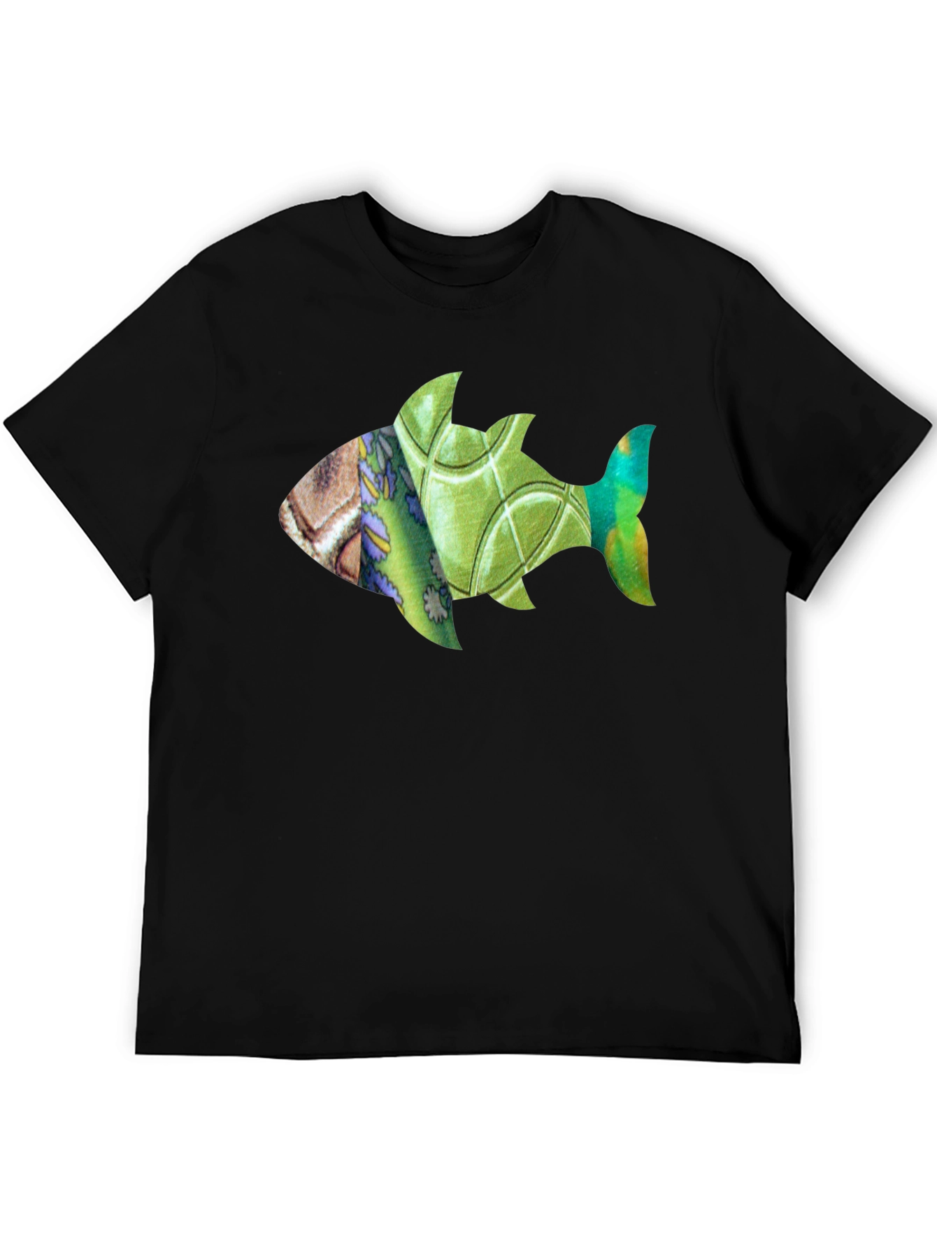 Artistic Fish Print Black T-Shirt