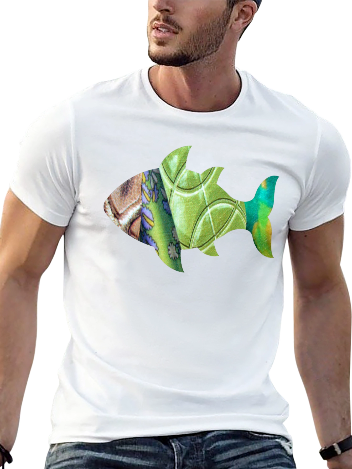 Artistic Fish Print Black T-Shirt