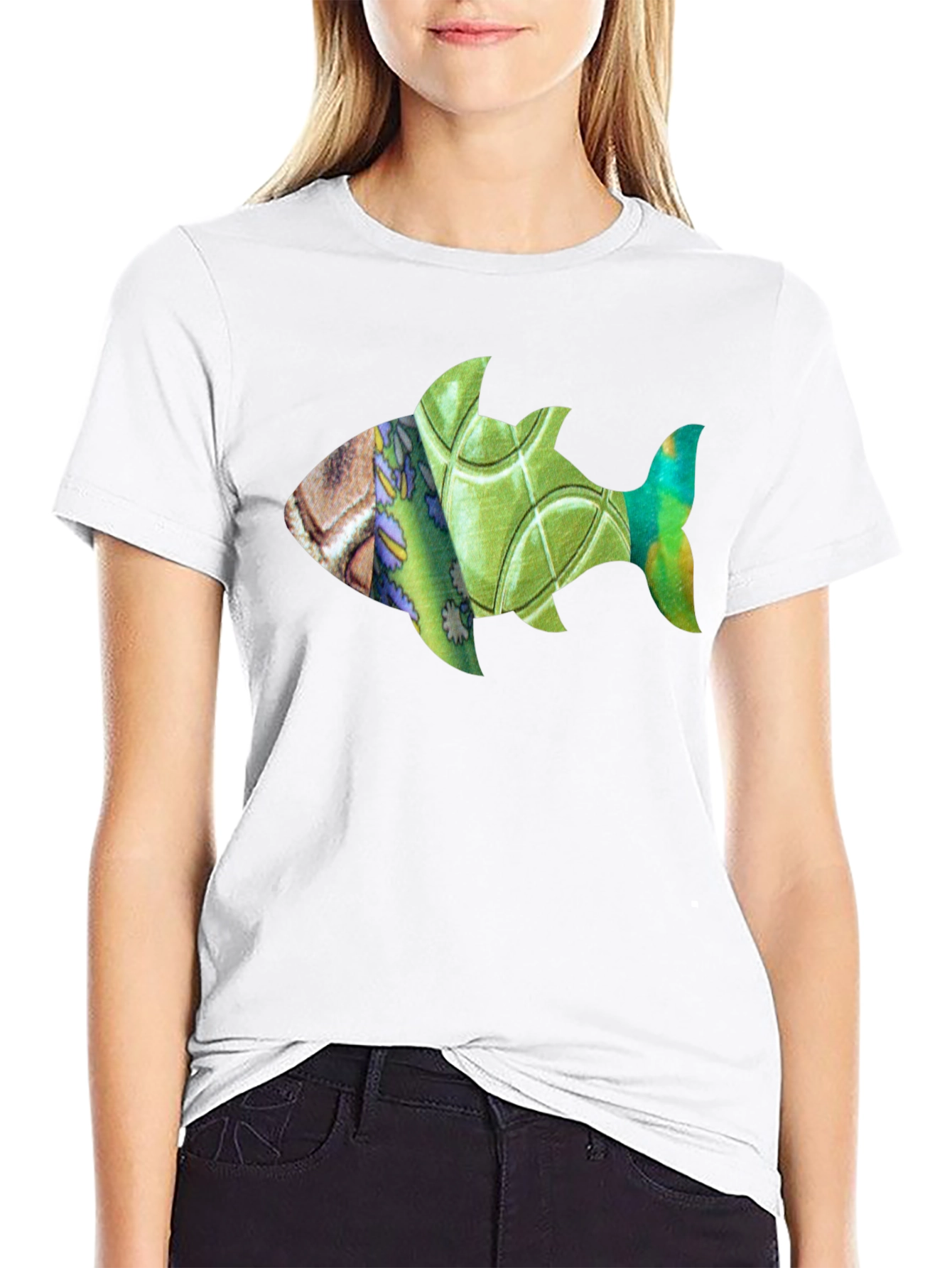 Artistic Fish Print Black T-Shirt
