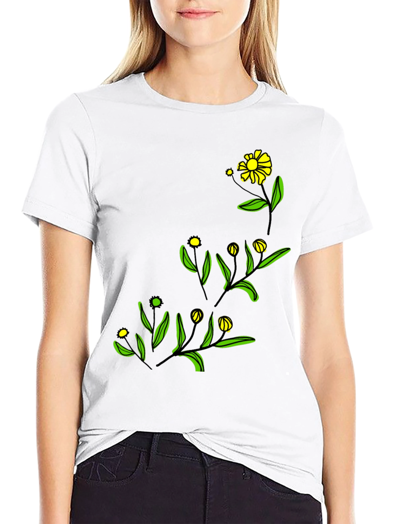 Black Floral Graphic Tee - Modern Botanical Design