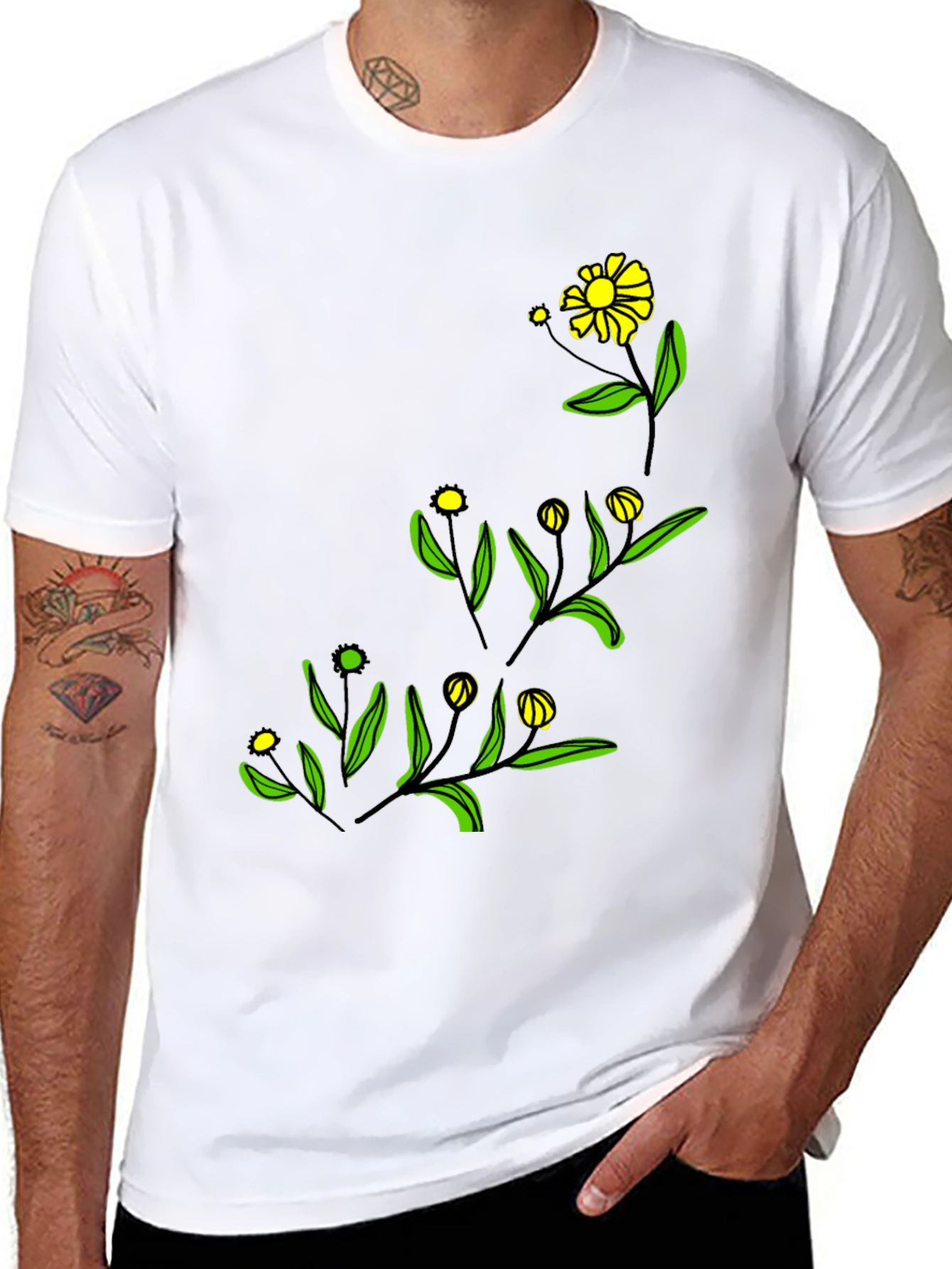 Black Floral Graphic Tee - Modern Botanical Design