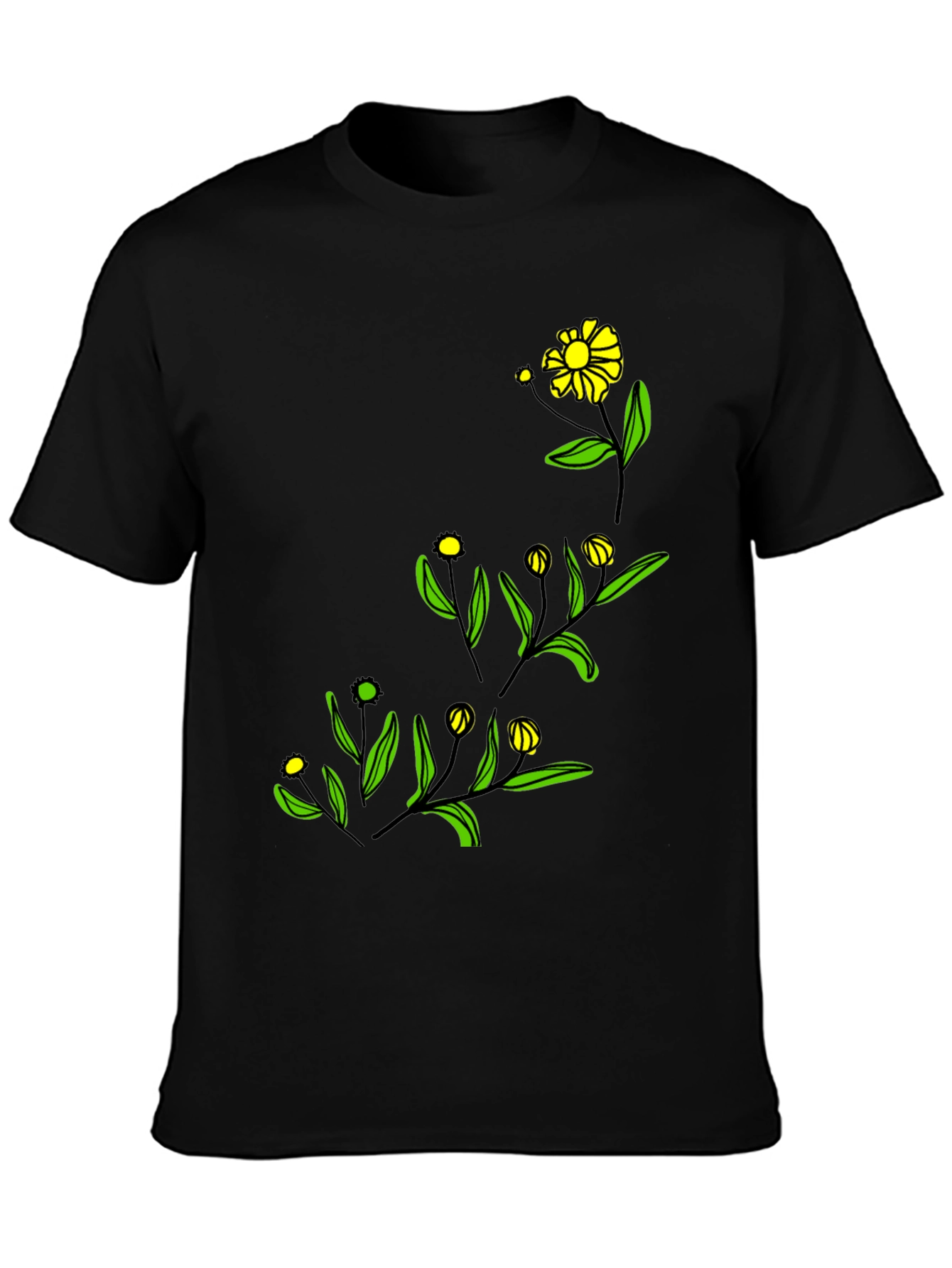 Black Floral Graphic Tee - Modern Botanical Design