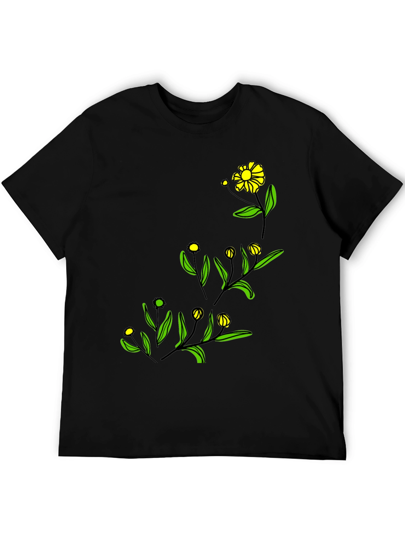 Black Floral Graphic Tee - Modern Botanical Design