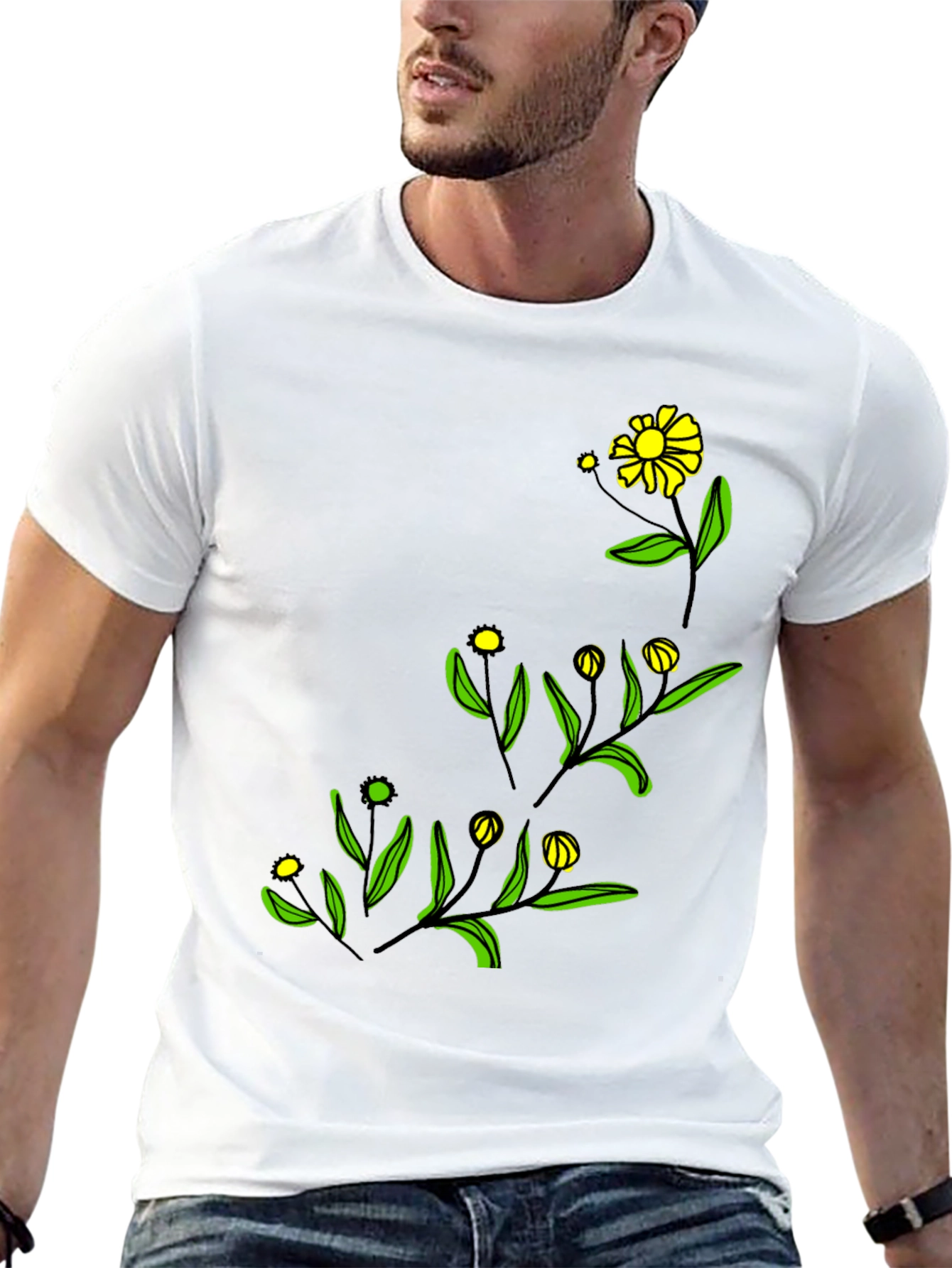 Black Floral Graphic Tee - Modern Botanical Design