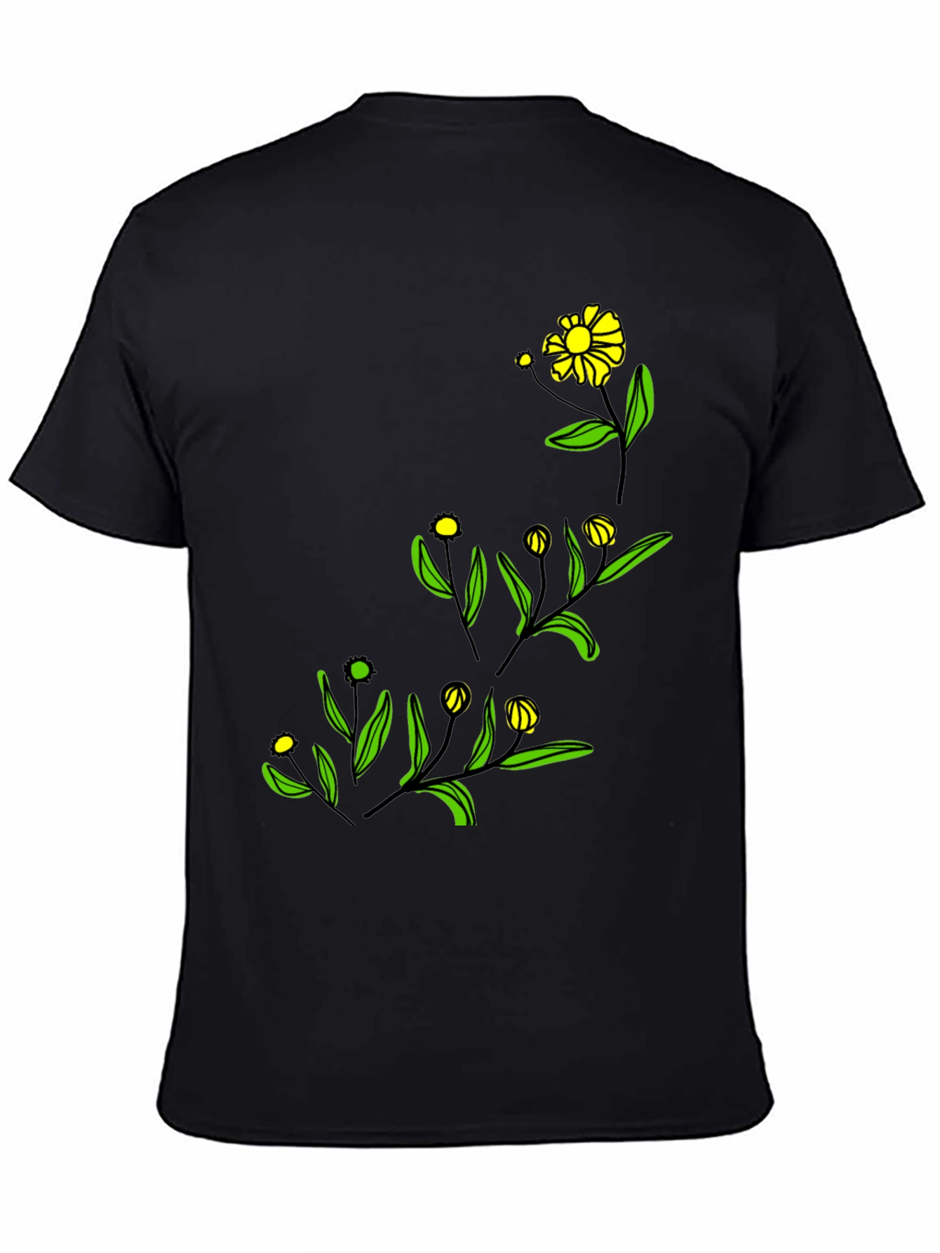 Black Floral Graphic Tee - Modern Botanical Design