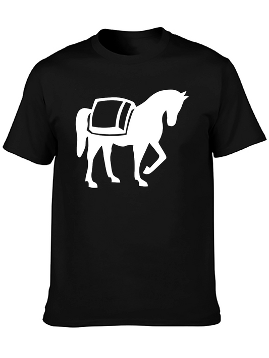 Novelty Horse & Saddle Graphic Tee - Black Cotton T-Shirt