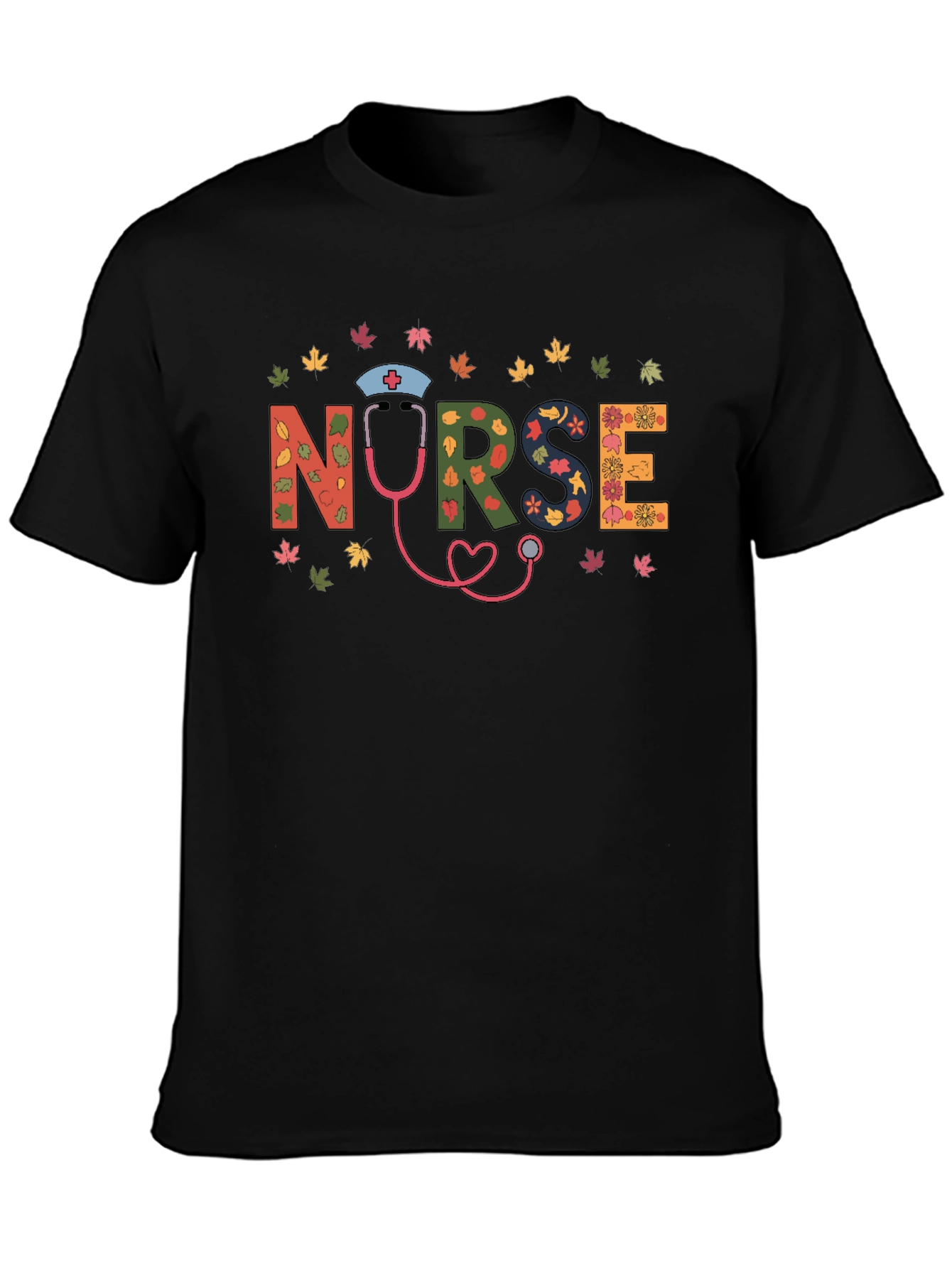 Fall Nurse Graphic Tee - Autumn Leaves Design