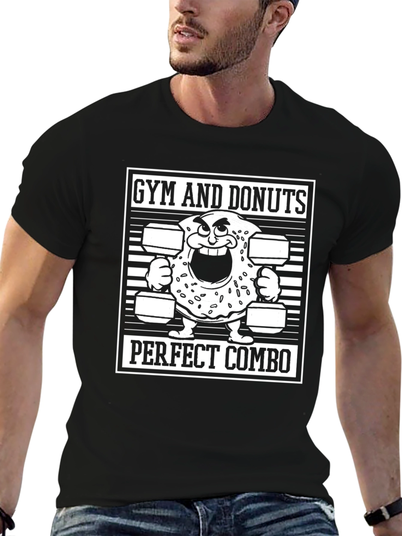 Gym and Donuts Perfect Combo Black T-Shirt