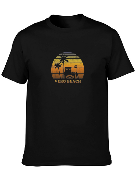Vero Beach Sunset Graphic Tee - Retro Palm Tree T-Shirt