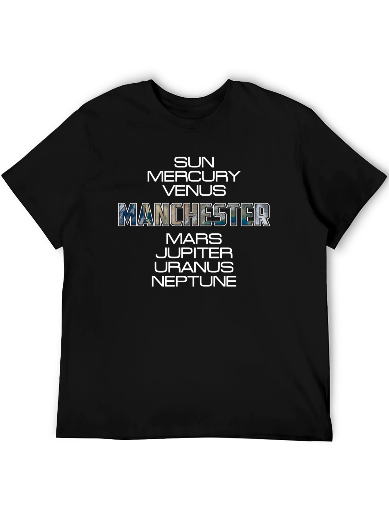 Planets & Manchester Graphic Tee - Black Cotton T-Shirt
