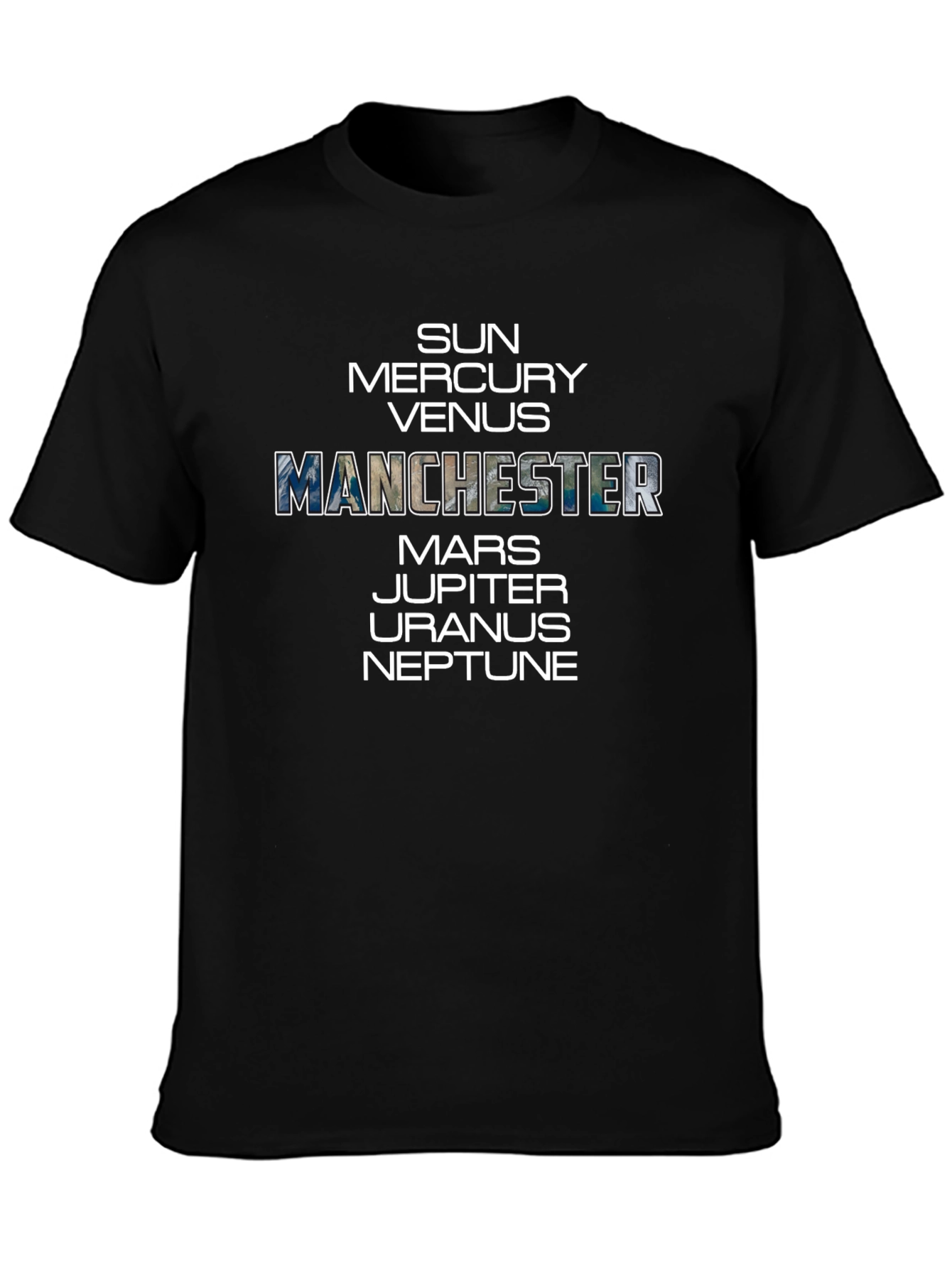 Planets & Manchester Graphic Tee - Black Cotton T-Shirt